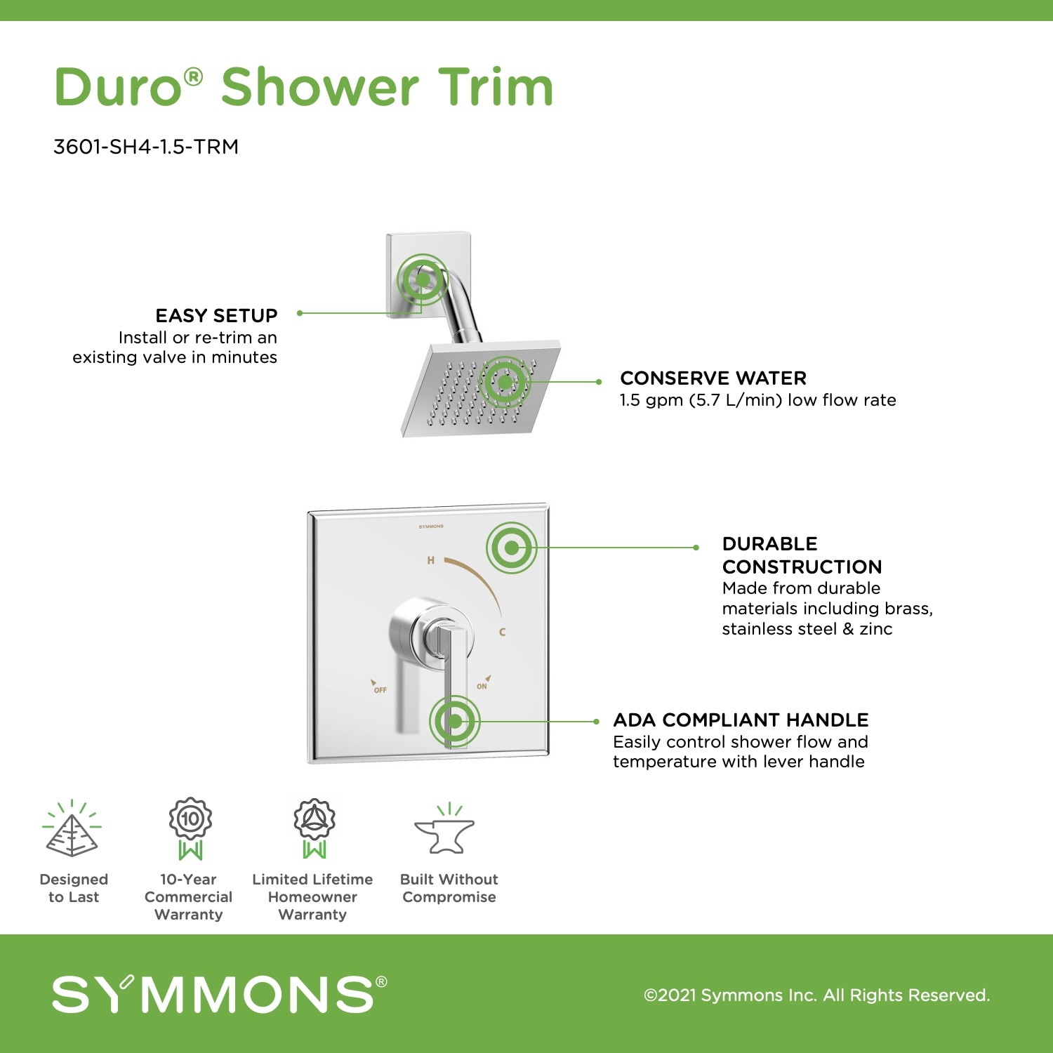 Symmons 3601-SH4-1.5-TRM Tub-Shower-Faucets - View #3