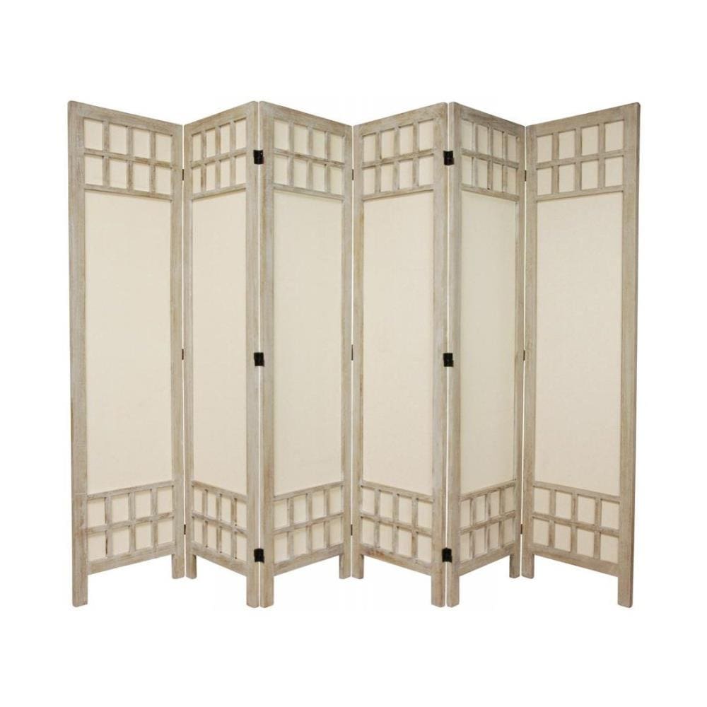 Oriental Furniture FJ-WPMUS-6P-BWHT 6 -Panel Burnt white Wood Folding Shoji Style Room Divider