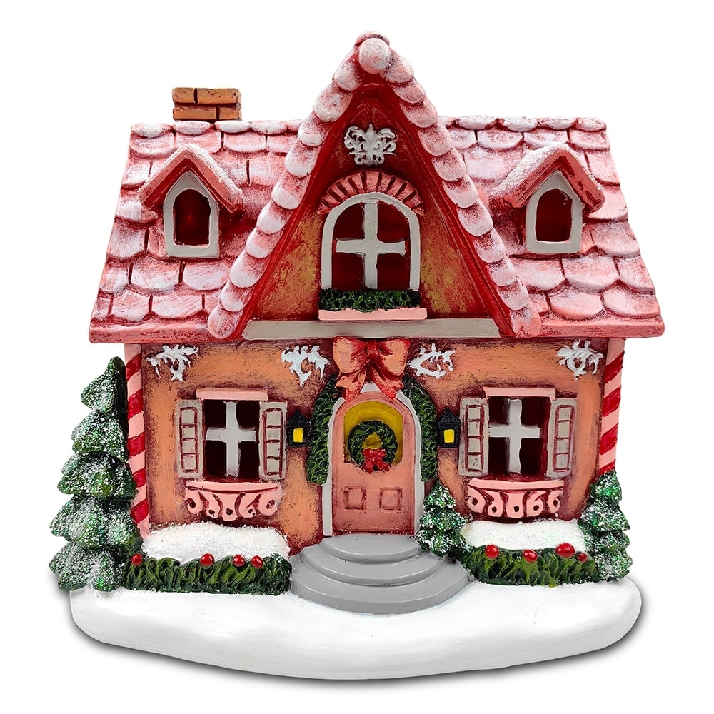 OrnamentallyYou Sparkling Pink Winter Magic LED Gingerbread Home Figurine 7-in Lighted Christmas Decoration Decor #RSTATUE1018