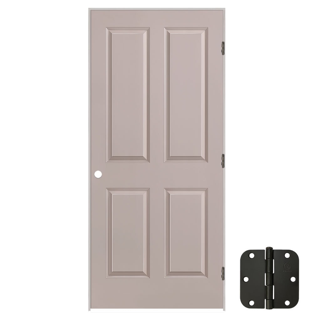 Masonite 627161 36-in x 80-in Driftwood Solid core 4 panel square Left hand Smooth Prefinished Molded composite Flat Jamb Single Prehung Interior Door