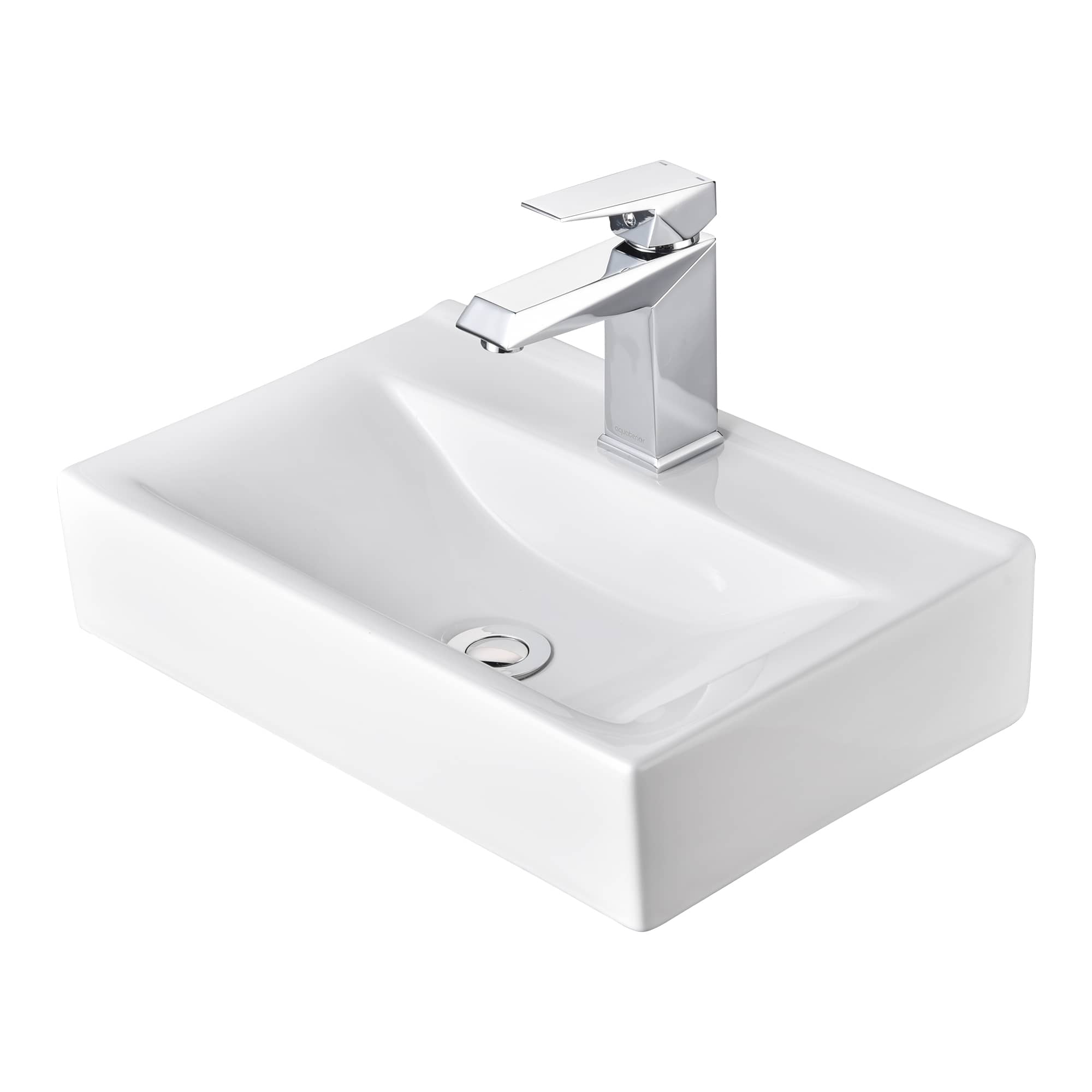 Yescom 80PSKST025-F1-CHR-LO Wall Mount Ceramic Sink with Modern Bathroom Single Handle Faucet Combo