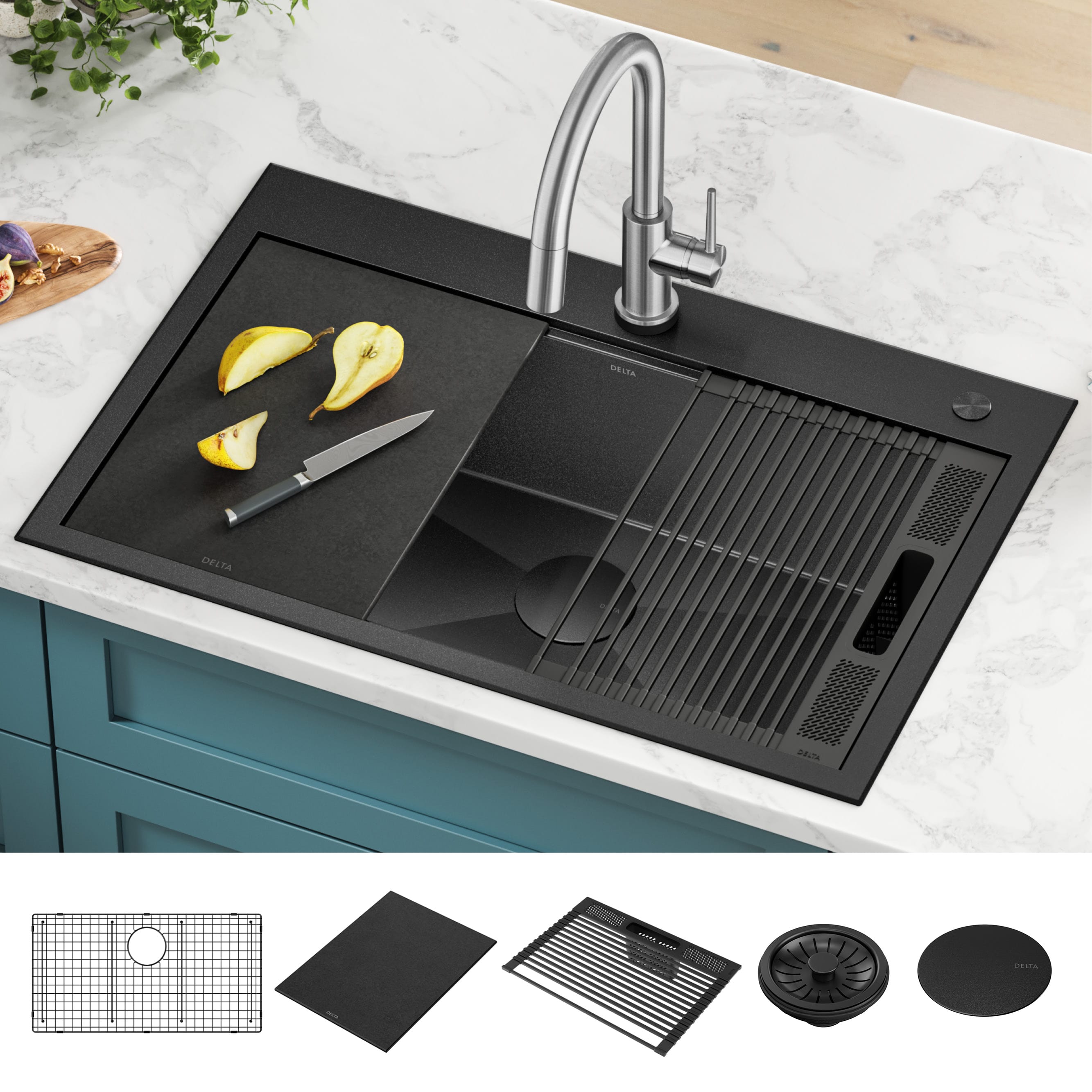 Delta 95A9031-T33S-GS Rivet Drop-in 33-Inches x 22-Inches Stainless steel Single bowl 16 -Gauge Workstation Kitchen Sink