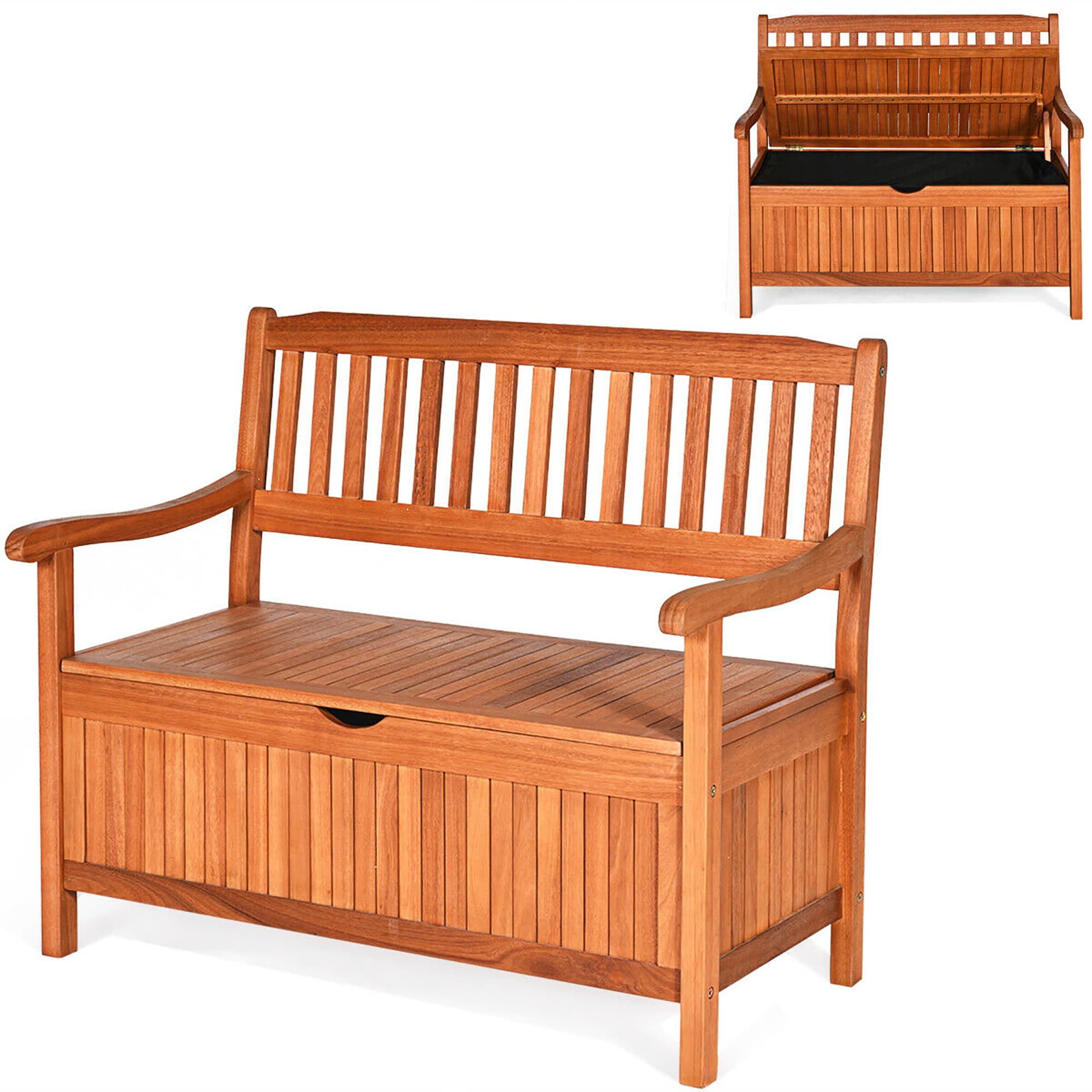 42-in L x 23-in 50- Gallons Brown Wood Deck Box | - Goplus HW63890