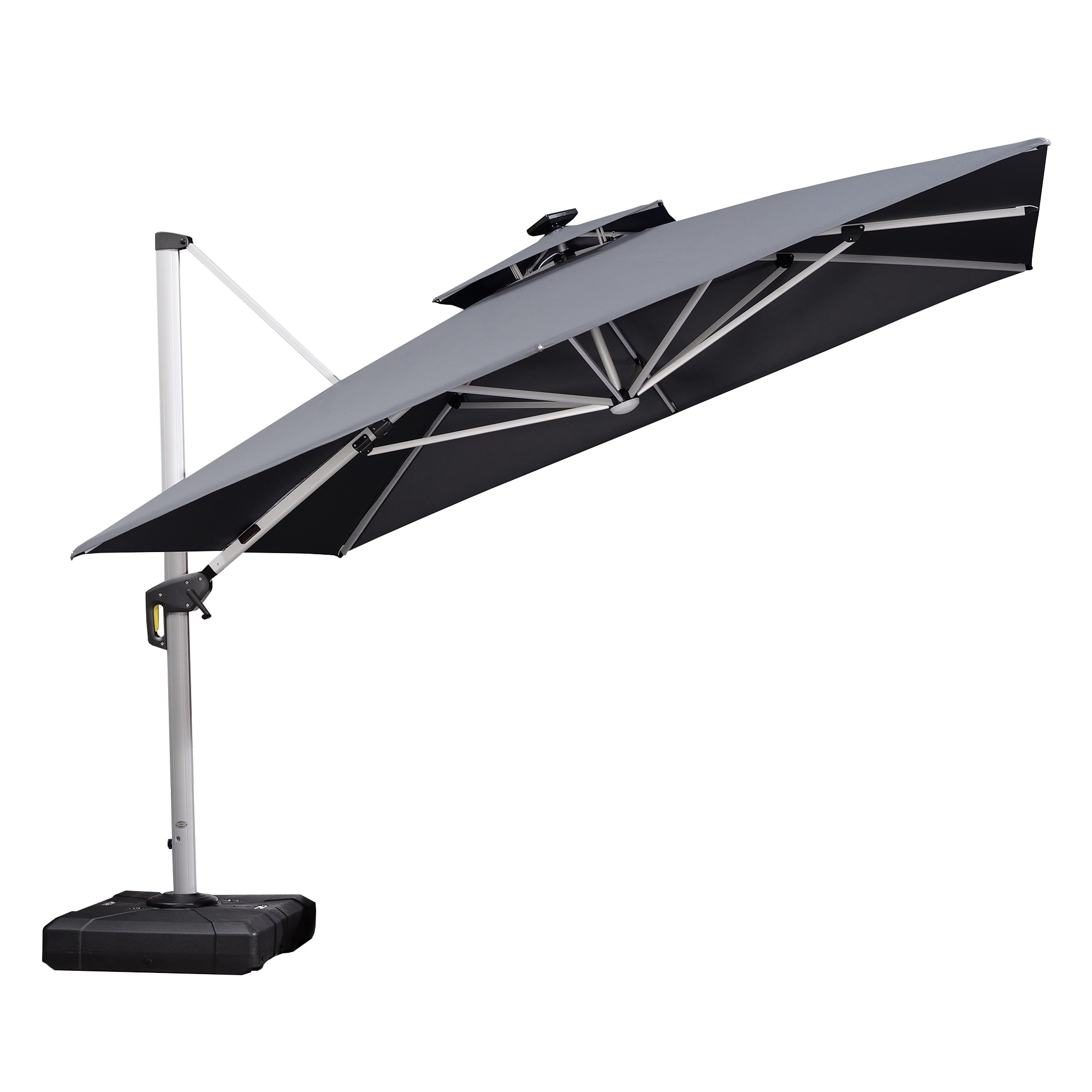 PURPLE LEAF LSGLRSDT11-GY 11-ft Aluminum Gray Crank Cantilever Patio Umbrella with Lights and