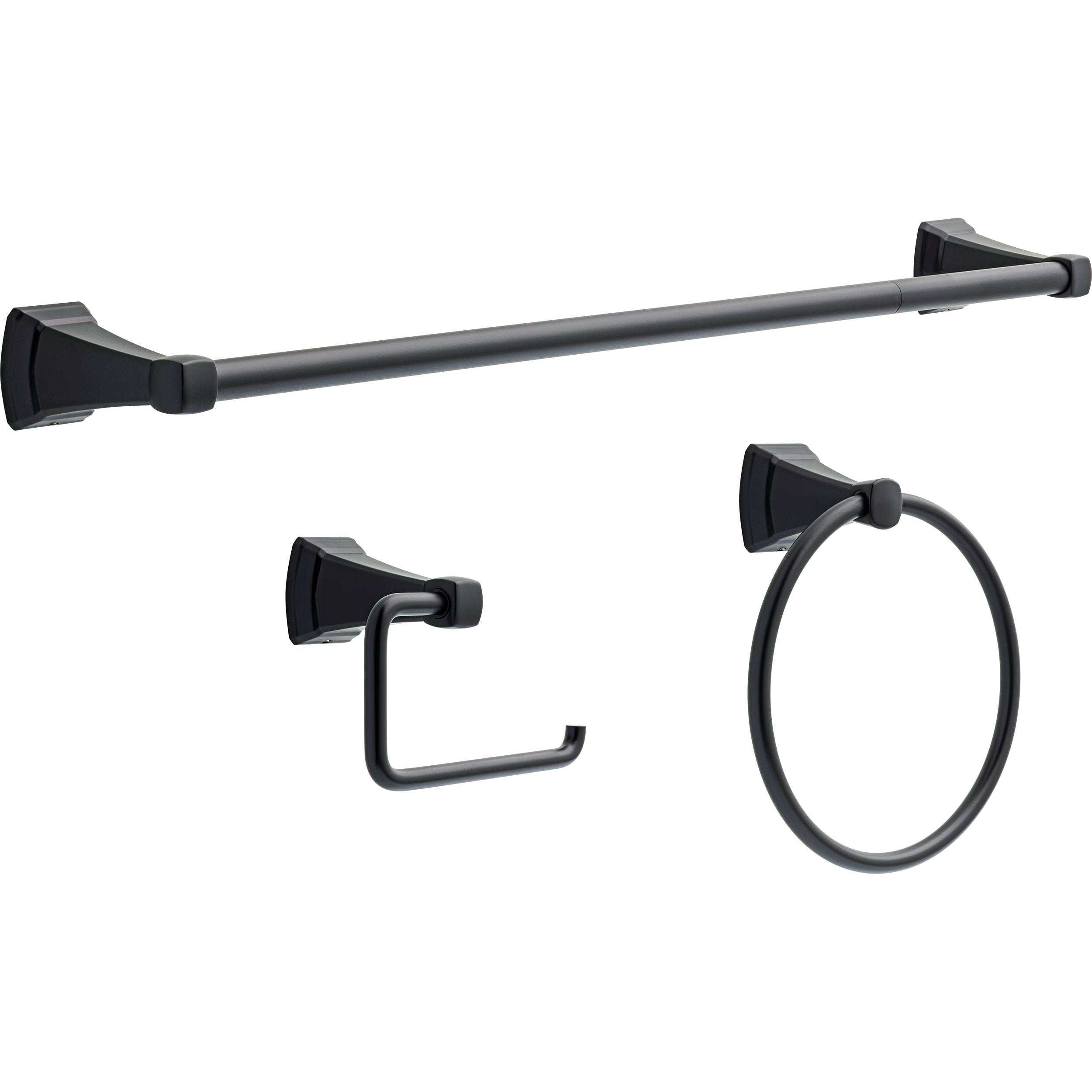 Delta 3 -Piece Knoxville Matte Black Decorative Bathroom Hardware Set Towel Bar, Toilet Paper Holder, Towel Ring Included