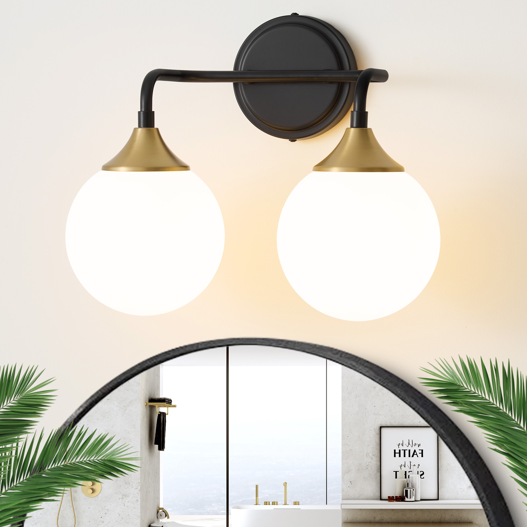 POWLIG L-1795-2B Vanity Light 14.17-in 2 -Light Brushed Black Modern/contemporary Vanity light