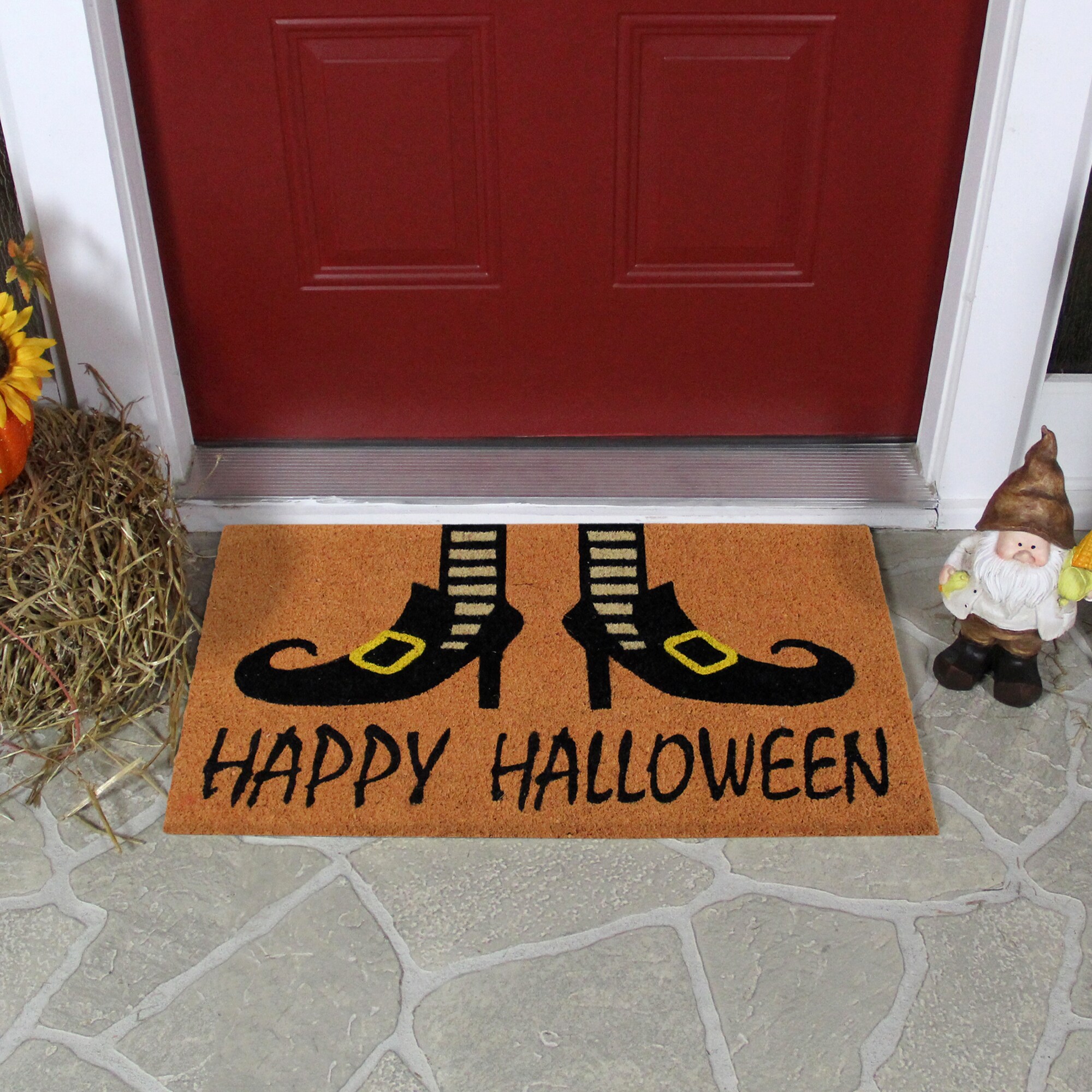 Northlight Witches Shoes Halloween Doormat - Orange and Black ...