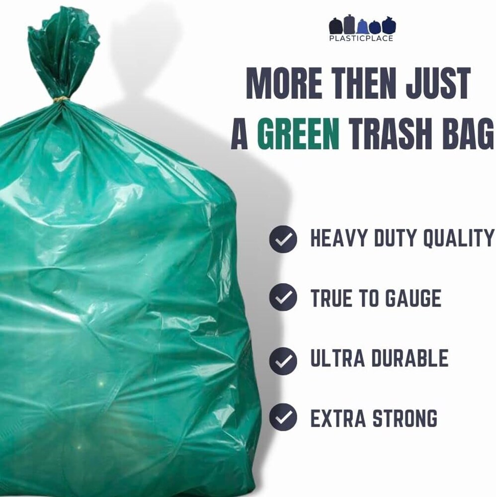 Plasticplace 45-Gallons Green Outdoor Plastic Can Twist Tie Trash Bag ...