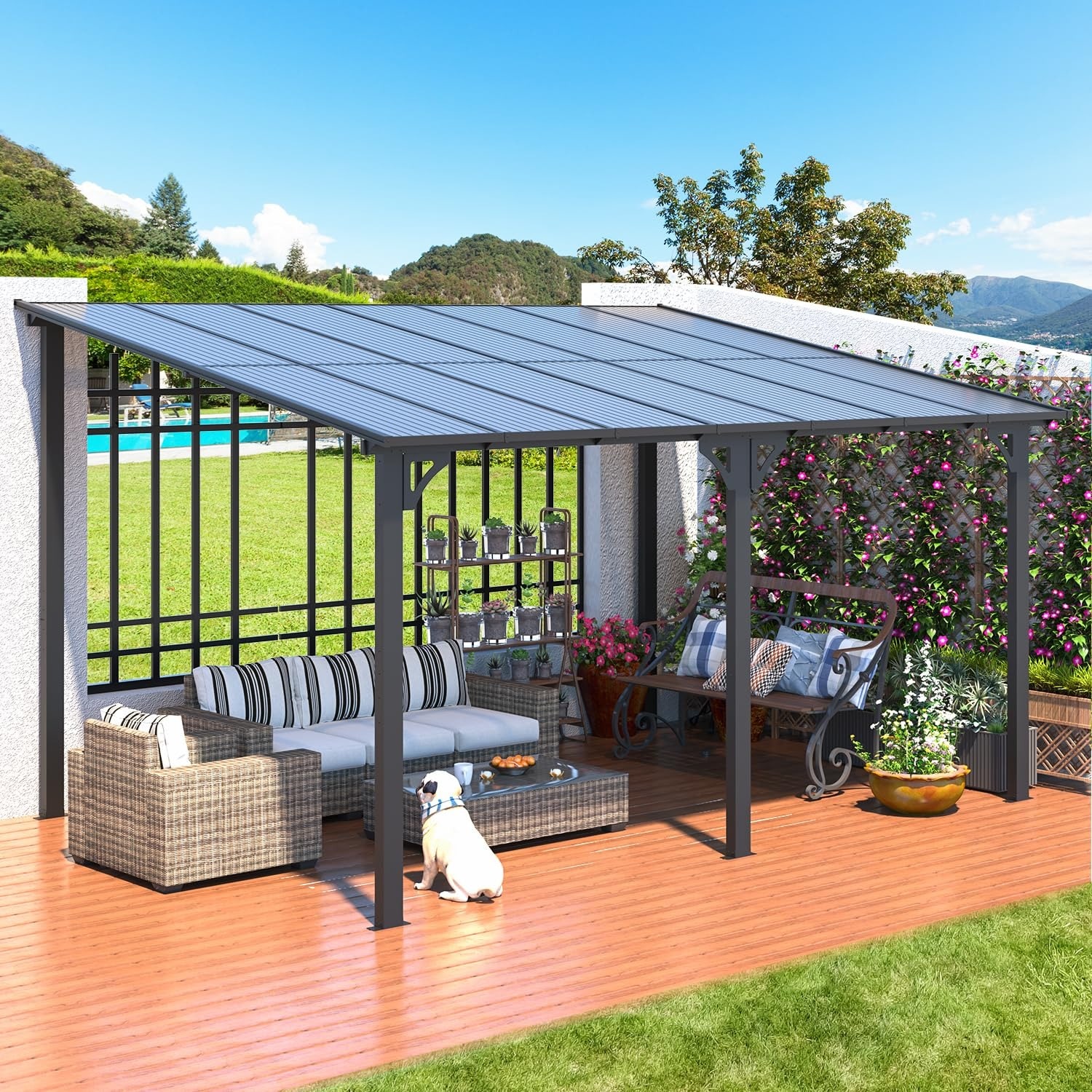 AECOJOY 16304BK-LS01 14-ft x 10-ft Gazebos Black Gazebo with Hardtop Roof