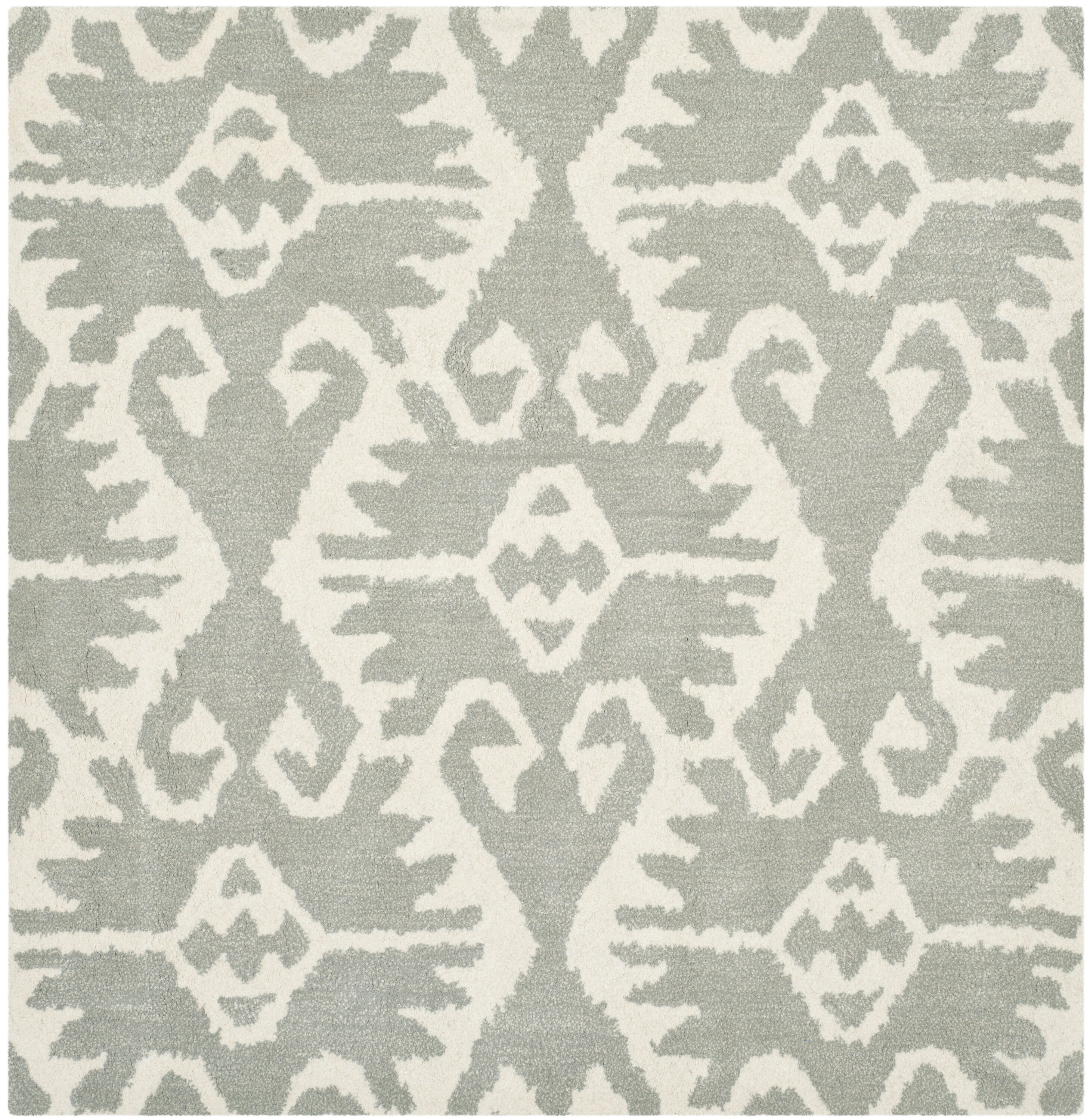 Safavieh WYD323G-7SQ Wyndham Ince 7 x 7 (ft) Tufted Wool Gray/Ivory Square Indoor Ikat Bohemian/Eclectic Area rug