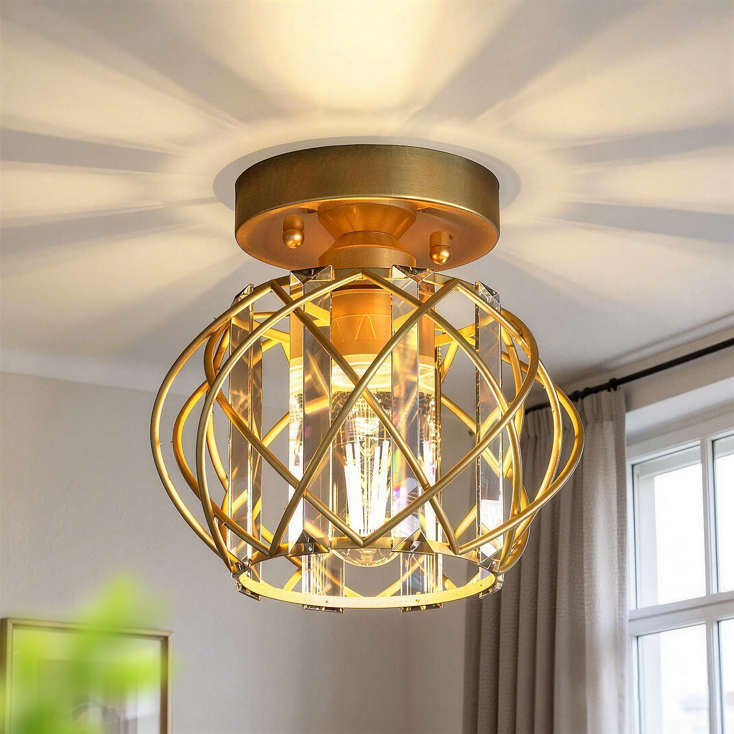 YANSUN 7.09-in Gold Indoor 1 -Light Semi-flush Mount Light Metal