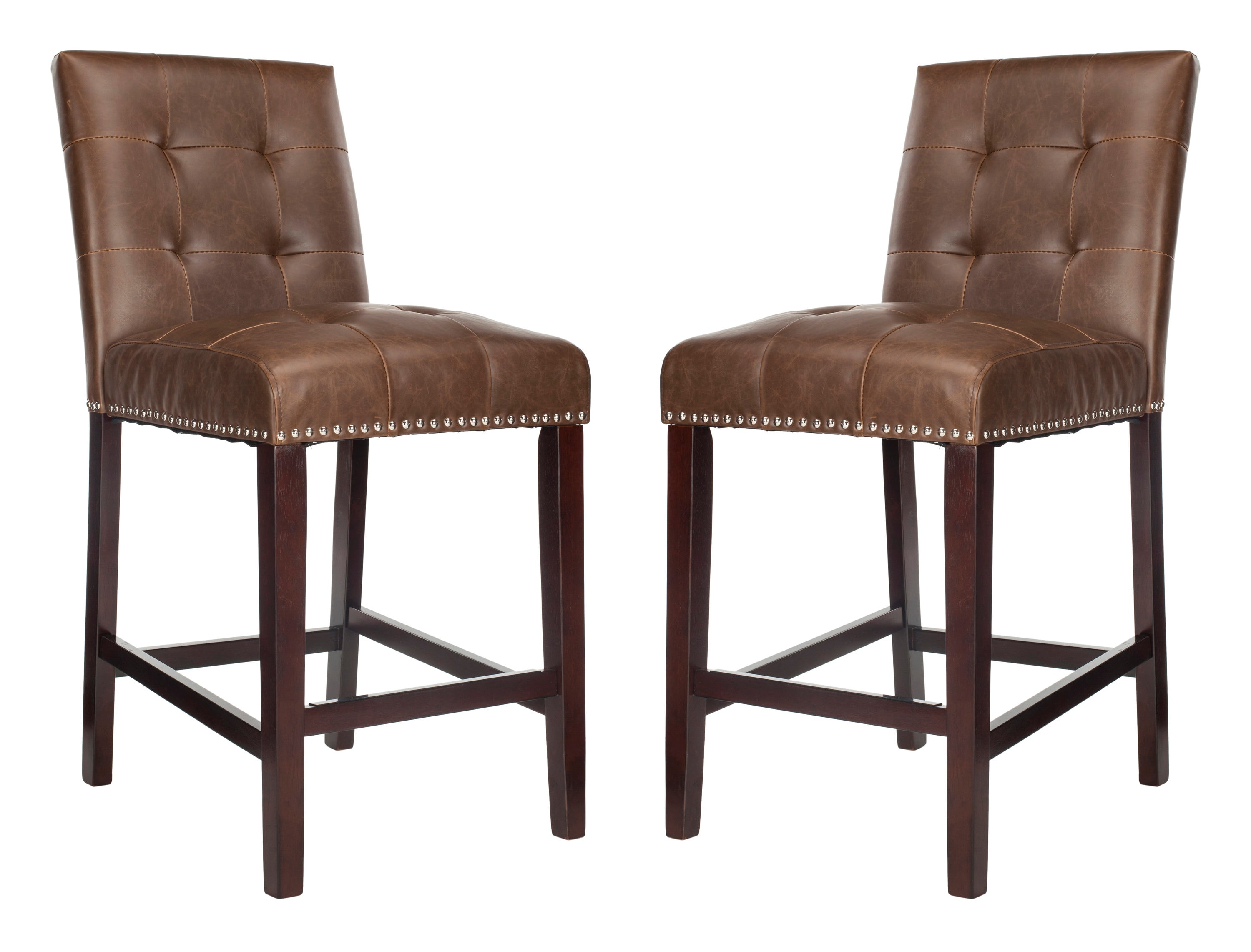 Safavieh BST6303D-SET2 Nikita 2 -Set Brown 44.0-in H Tall Square seat Upholstered Wood Bar Stool