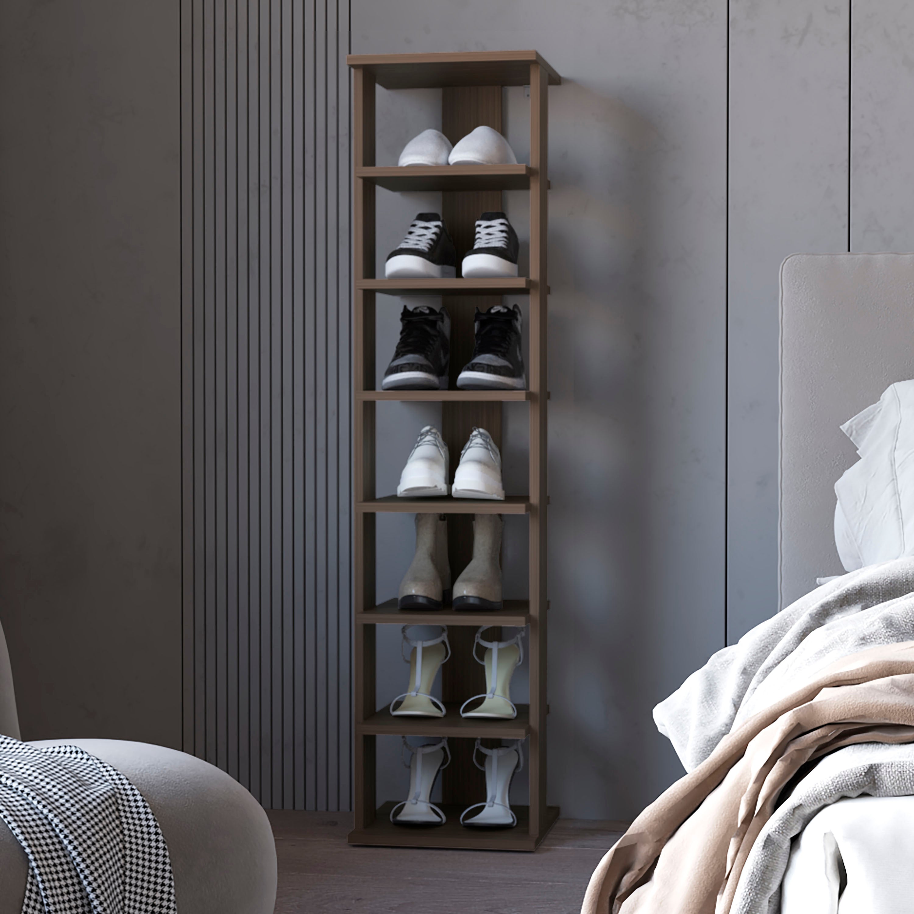 LOVMOR Grey Walnut 7-Tier Tall Vertical Shoe Rack