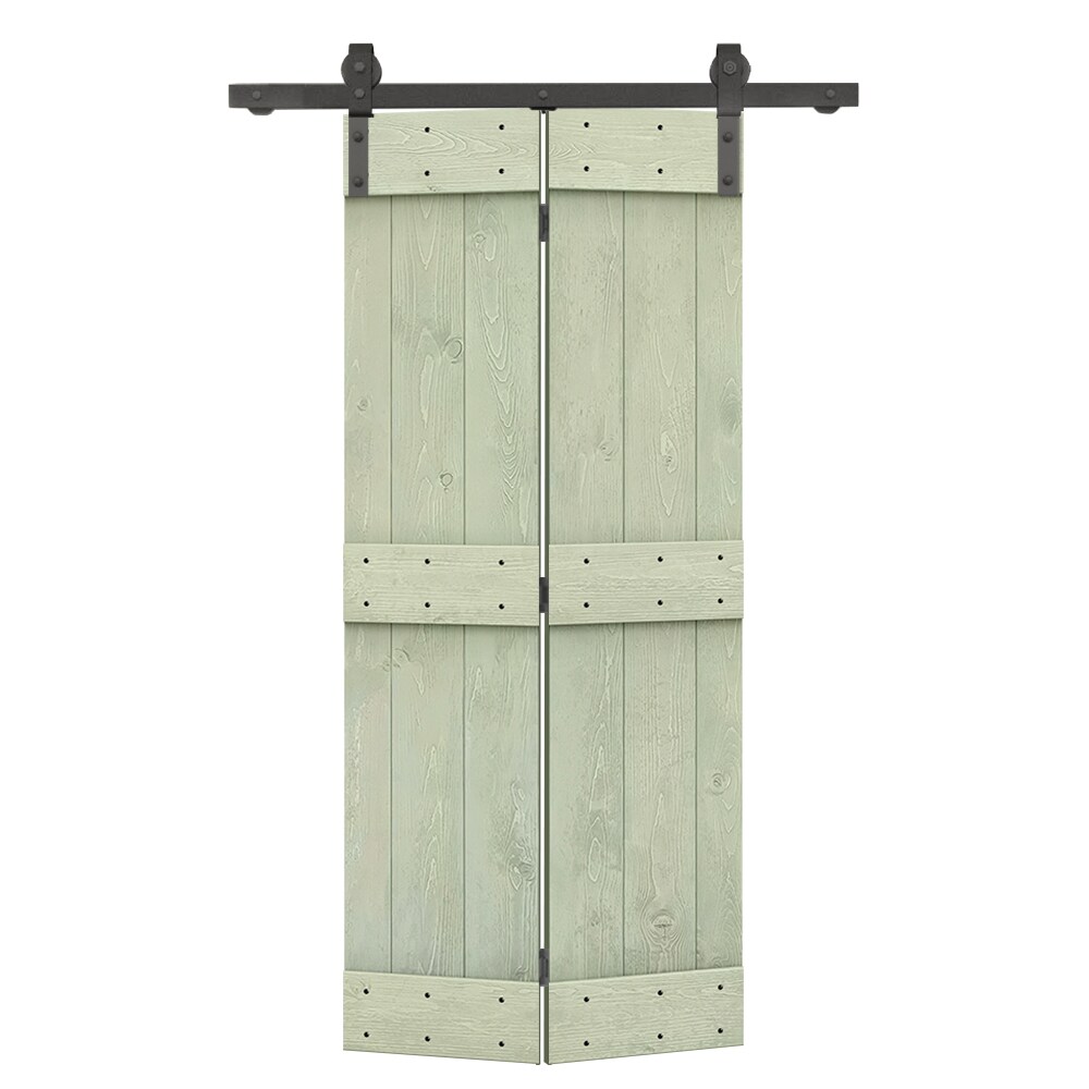 CALHOME BF1100S+03-32LG 32-in x 84-in Sage Green Mid-Bar Pine Wood Solid core Single bifold Barn Door (Hardware Included)
