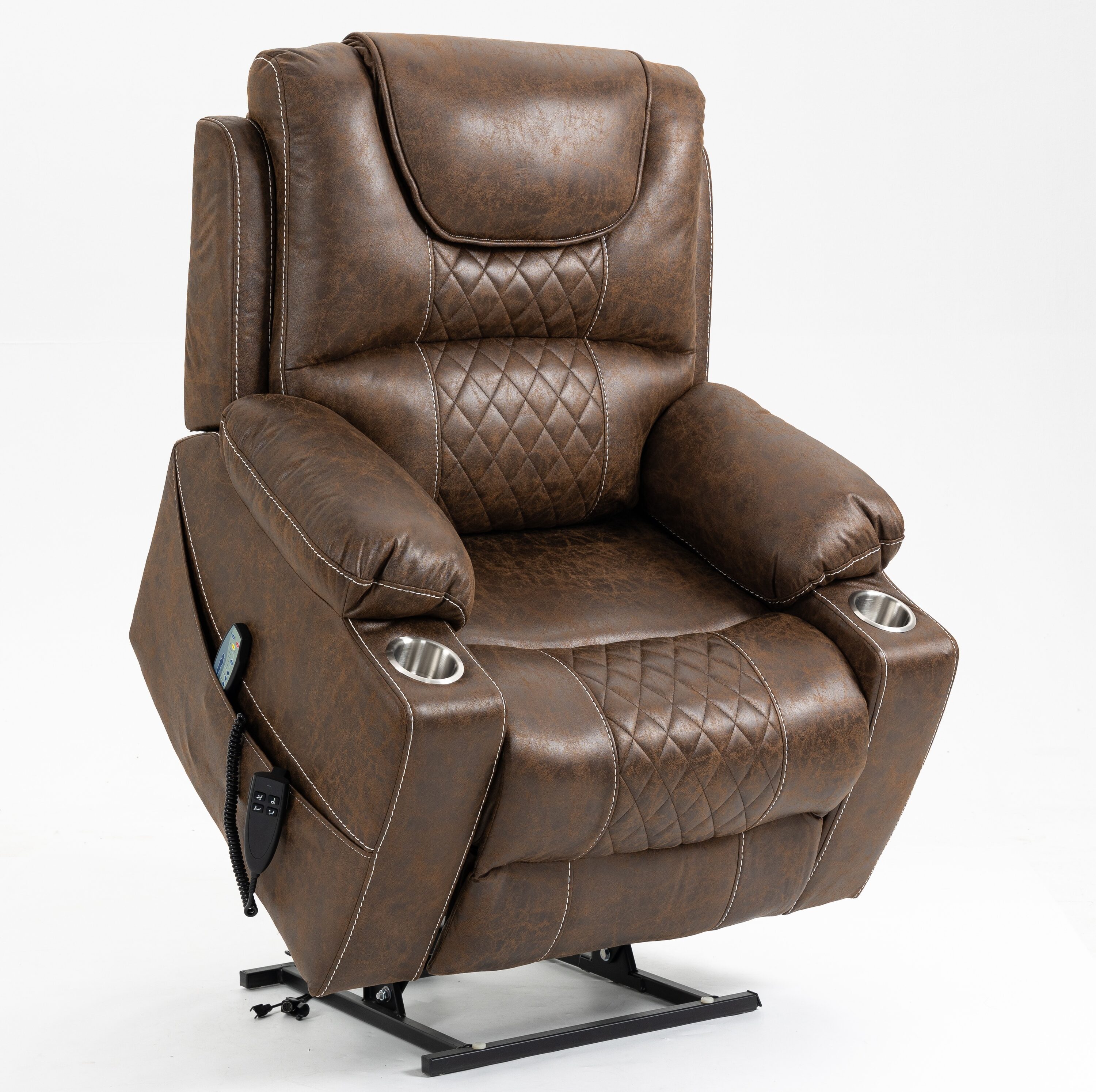 GZMR - Heavy Duty Vibration Massage Heating Power Lift Recliner for Elderly Brown Leather Upholst...