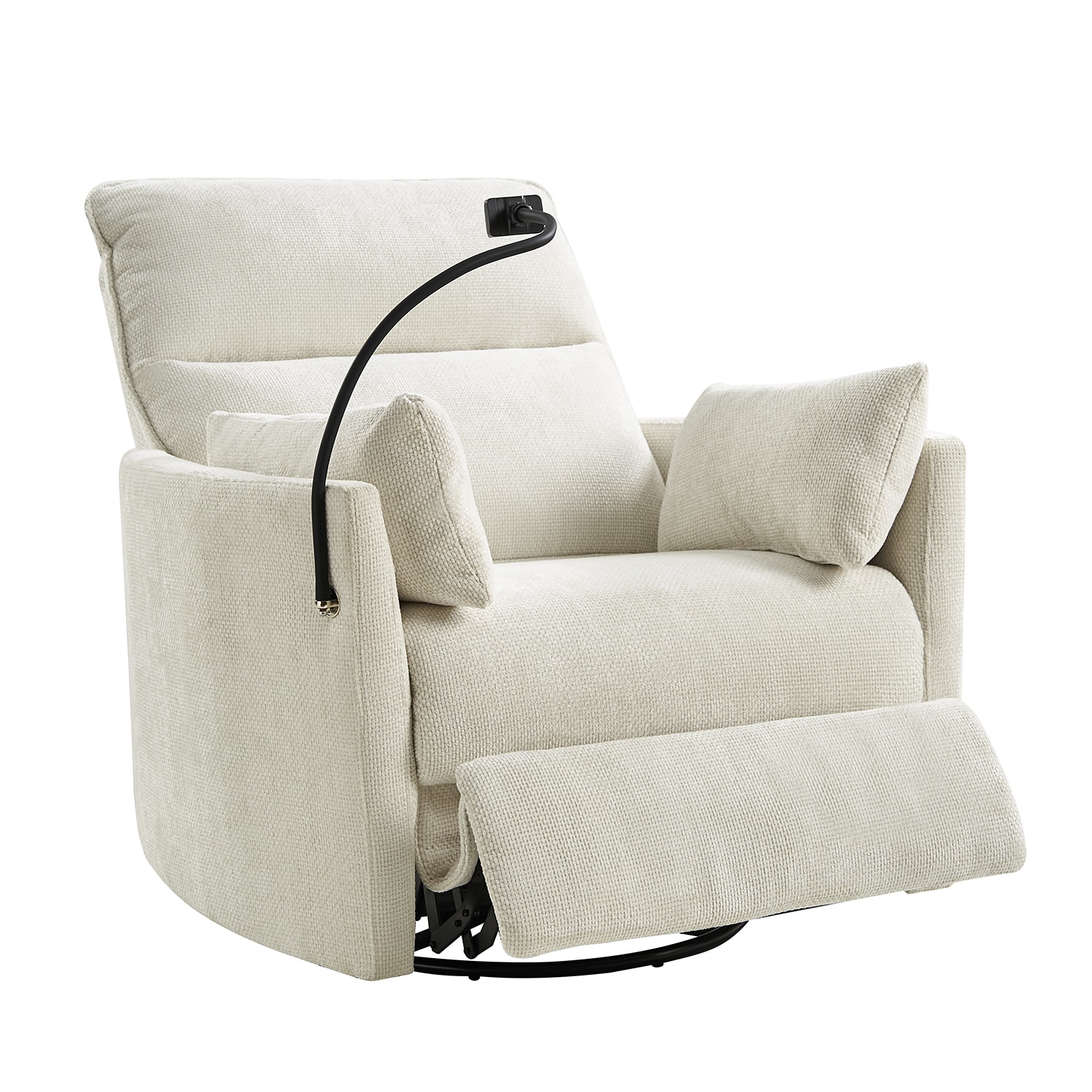 14 Karat Home Archibald IVORY Chenille Upholstered Swivel rocker Recliner