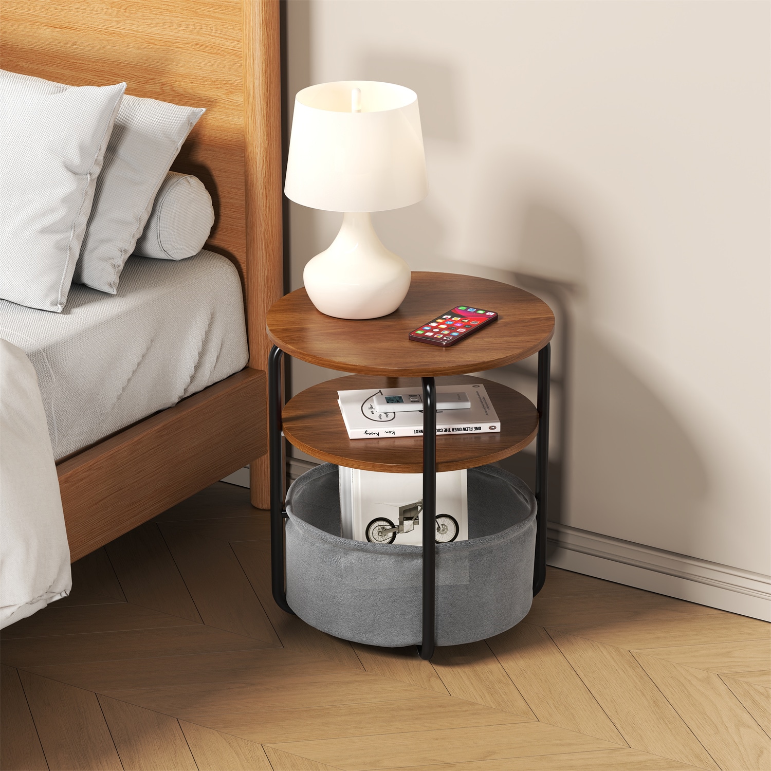GAOMON 3-Tier Round Computer Desk with Removable Basket- Compact for ...