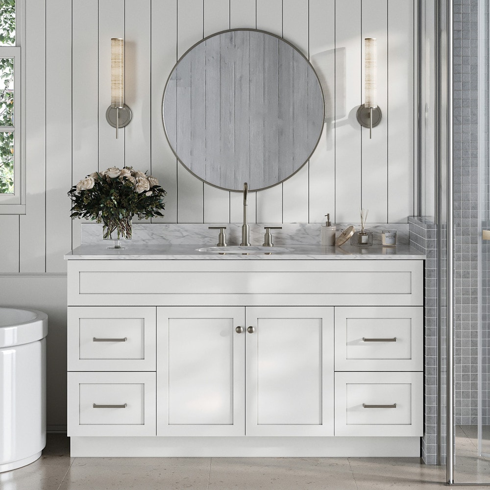 ARIEL F061SCW2OVOWHT Hamlet 61-in White Undermount Single sink Bathroom Vanity with 0.75" Carrara White Marble Natural marble Top