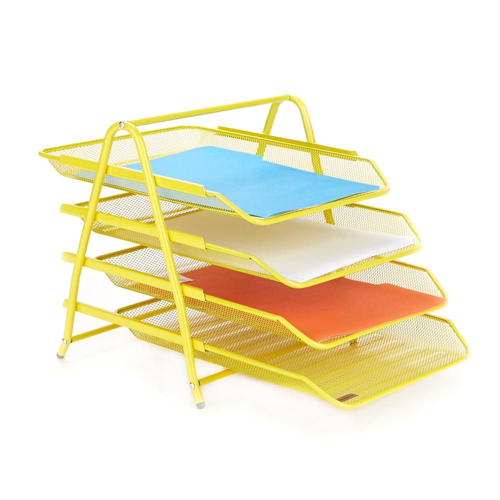Mind Reader 4TPAPER-YLW Metal 4 Compartment Letter Tray, Pack of 1, Yellow