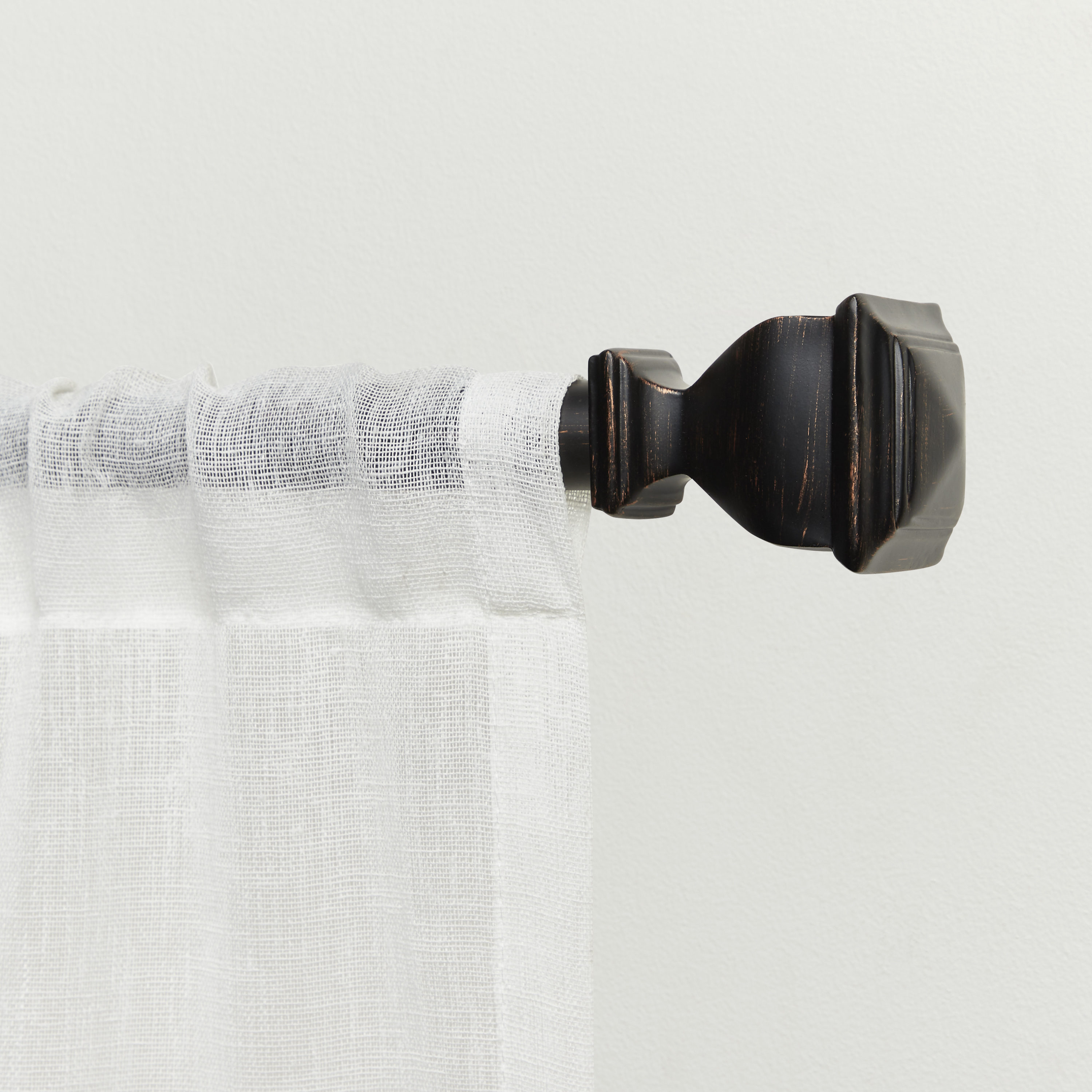 Matte Bronze Adjustable Curtain Rod with Square Finials