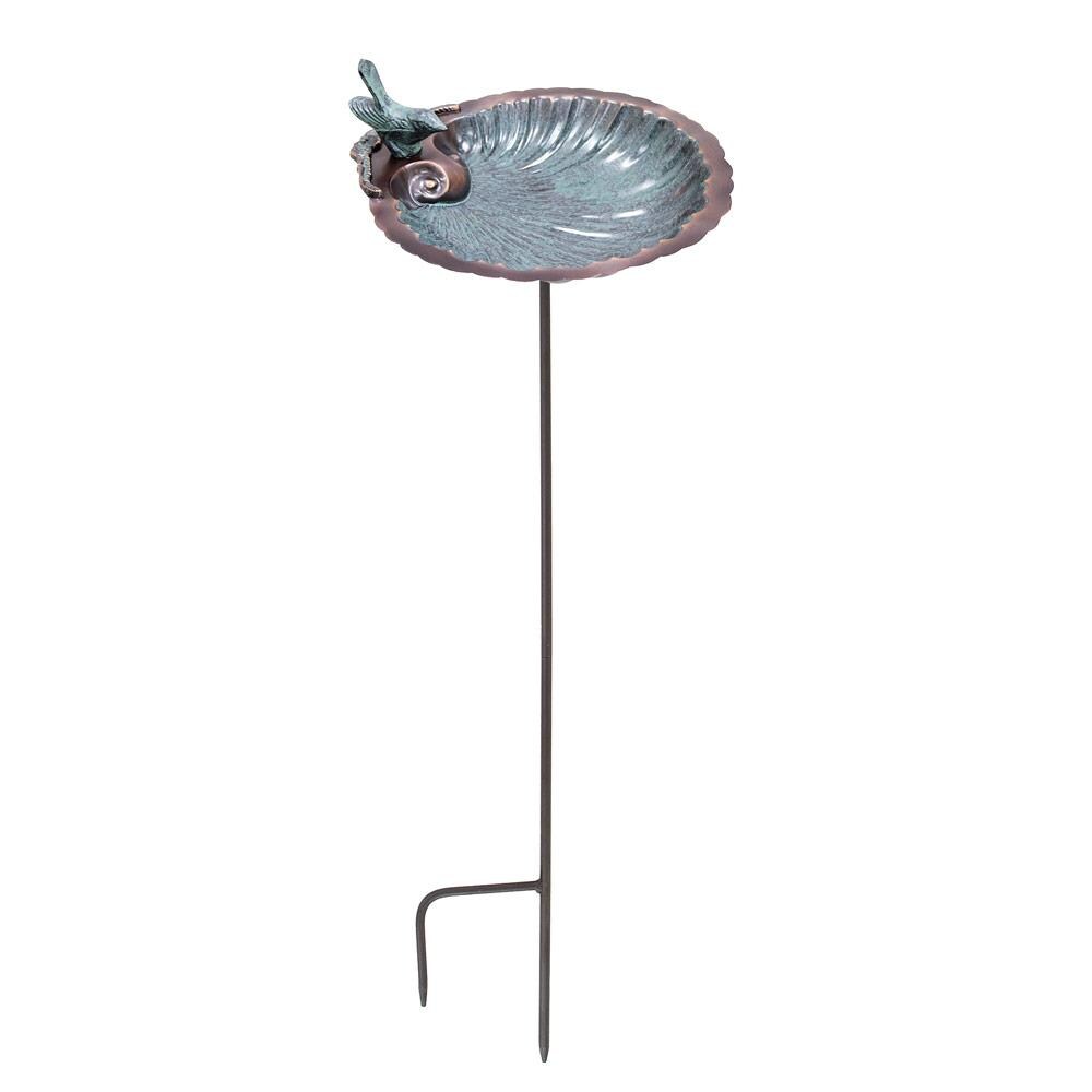 Antique Brass Scallop Shell Birdbath with Stake
