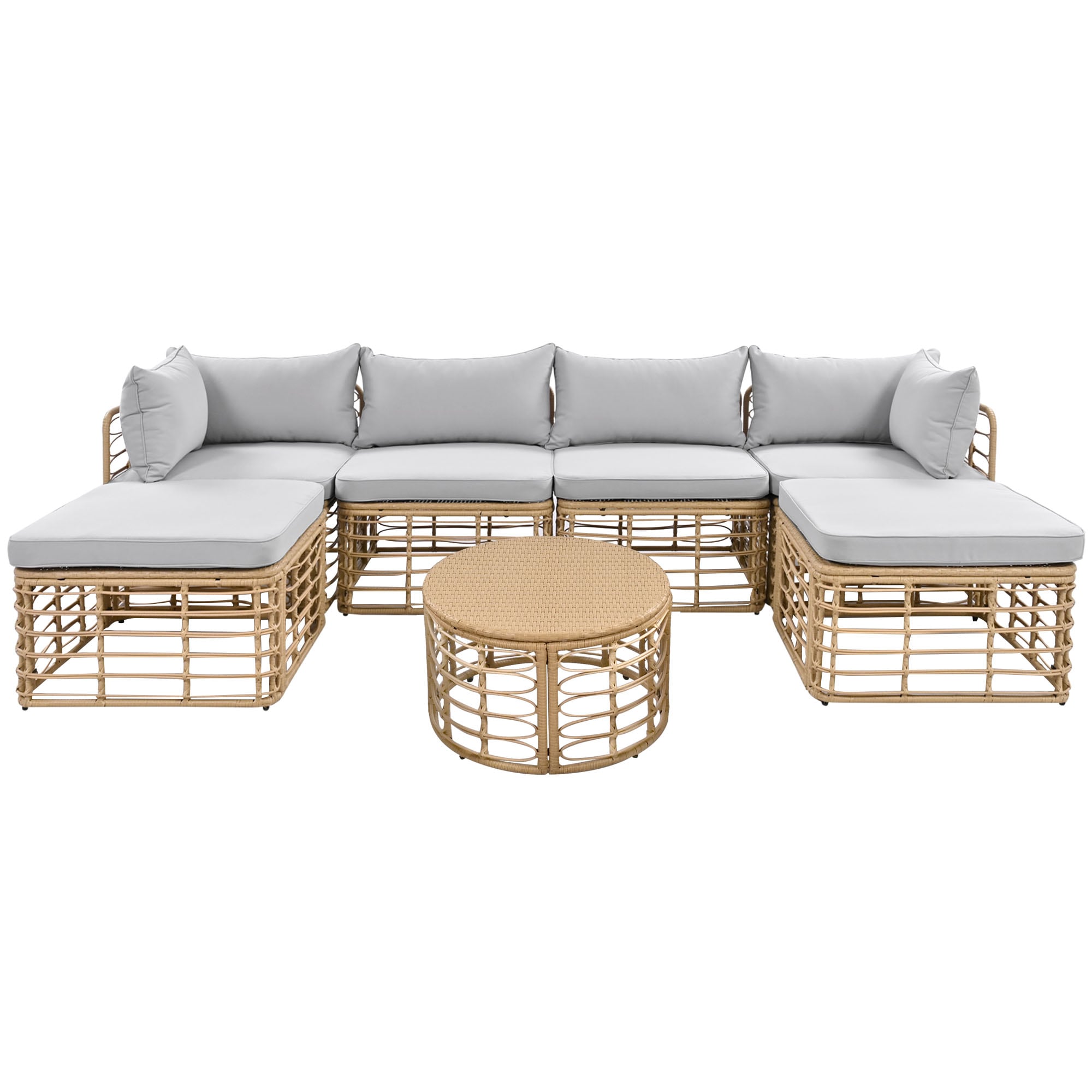 Nestfair HPGO1233E Patio Furniture Sets Wicker Outdoor Sectional with Gray Cushions and Wicker Frame