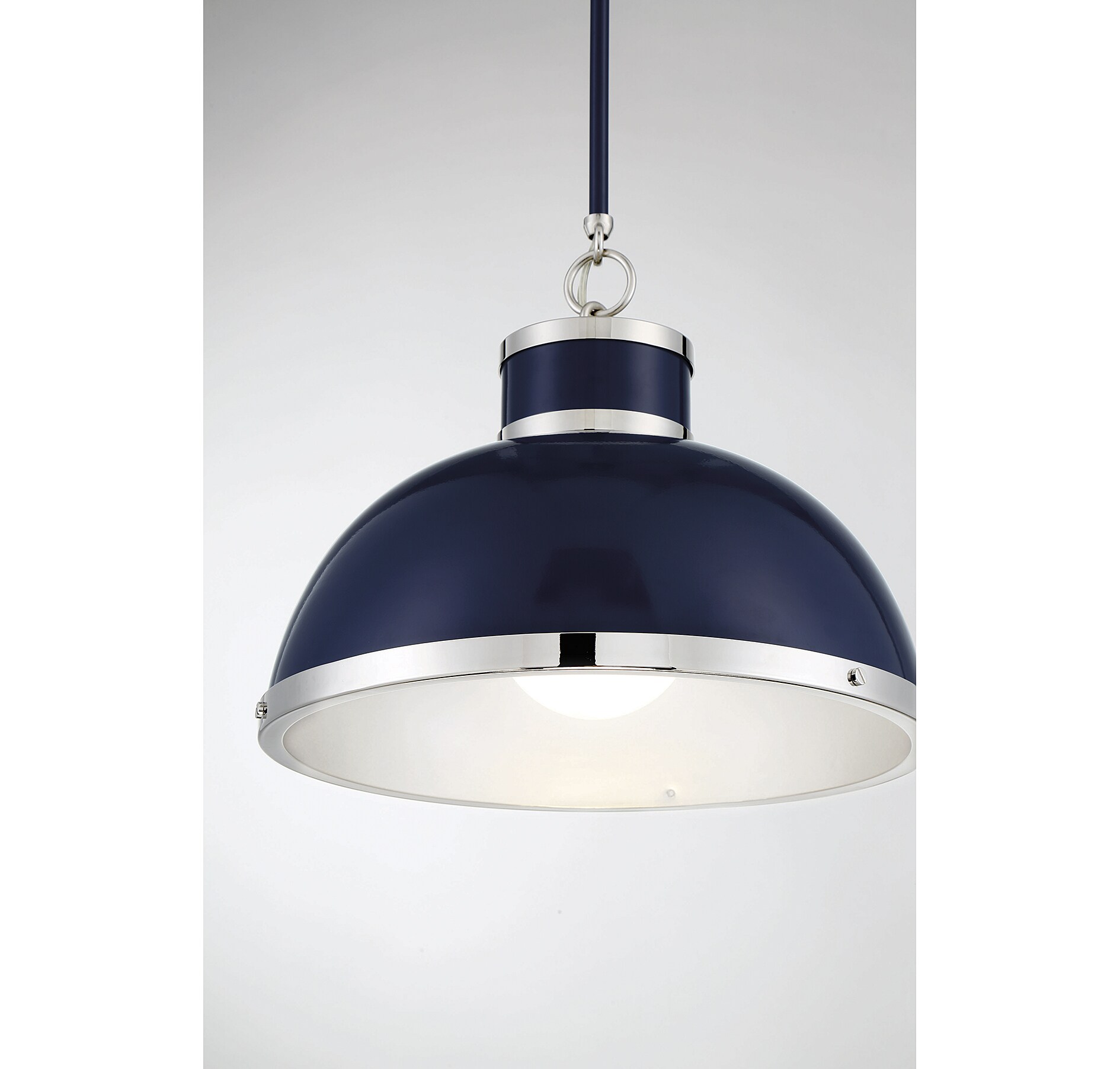 Navy and Polished Nickel 16" Industrial Bowl Pendant Light