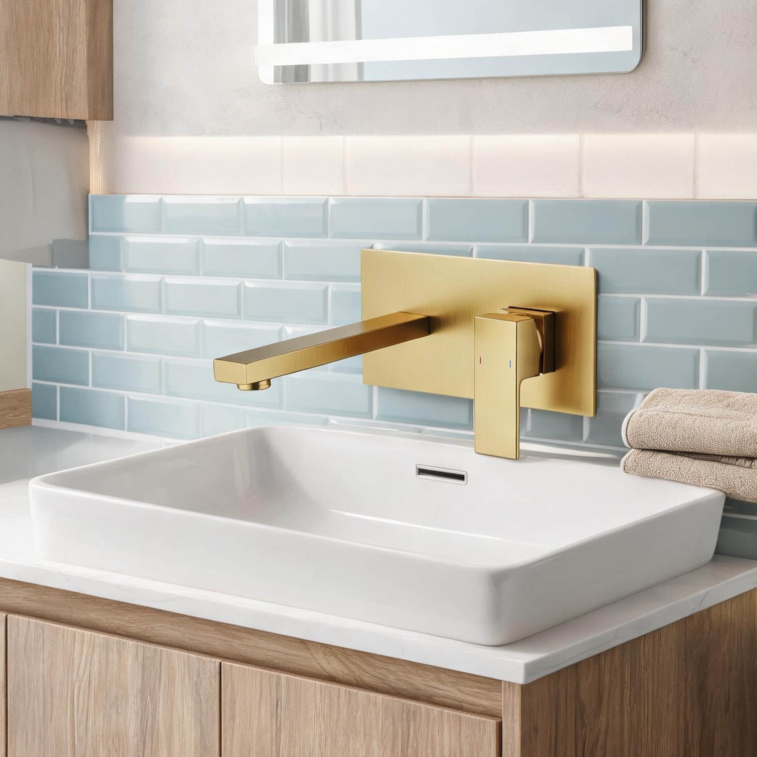 Naturefalls - Wall-Mount Bathroom Faucet in Classic Gold with Single Lever Handle and Rough-In Va...