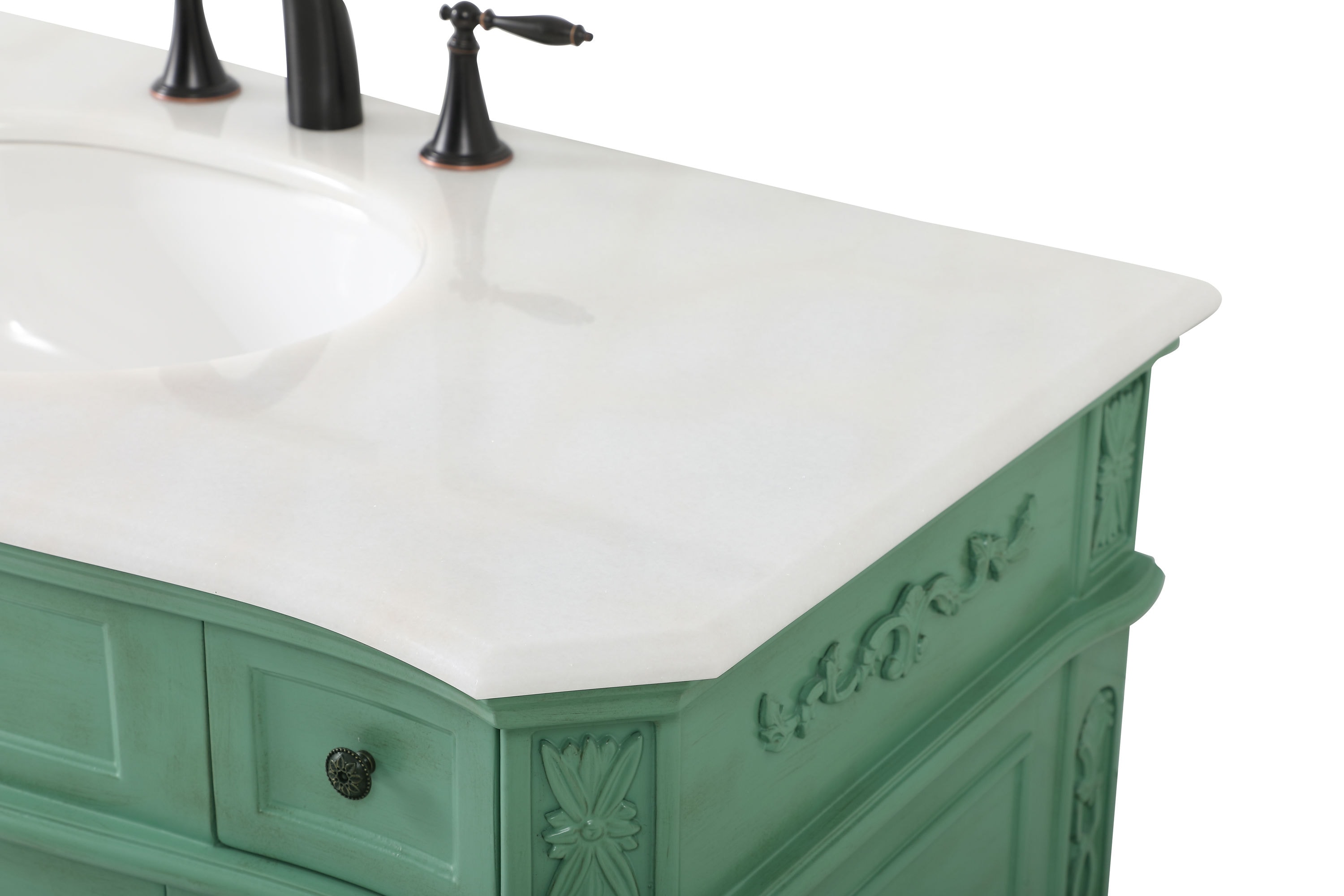 Vintage Mint Solid Wood Single Bathroom Vanity with Marble Top