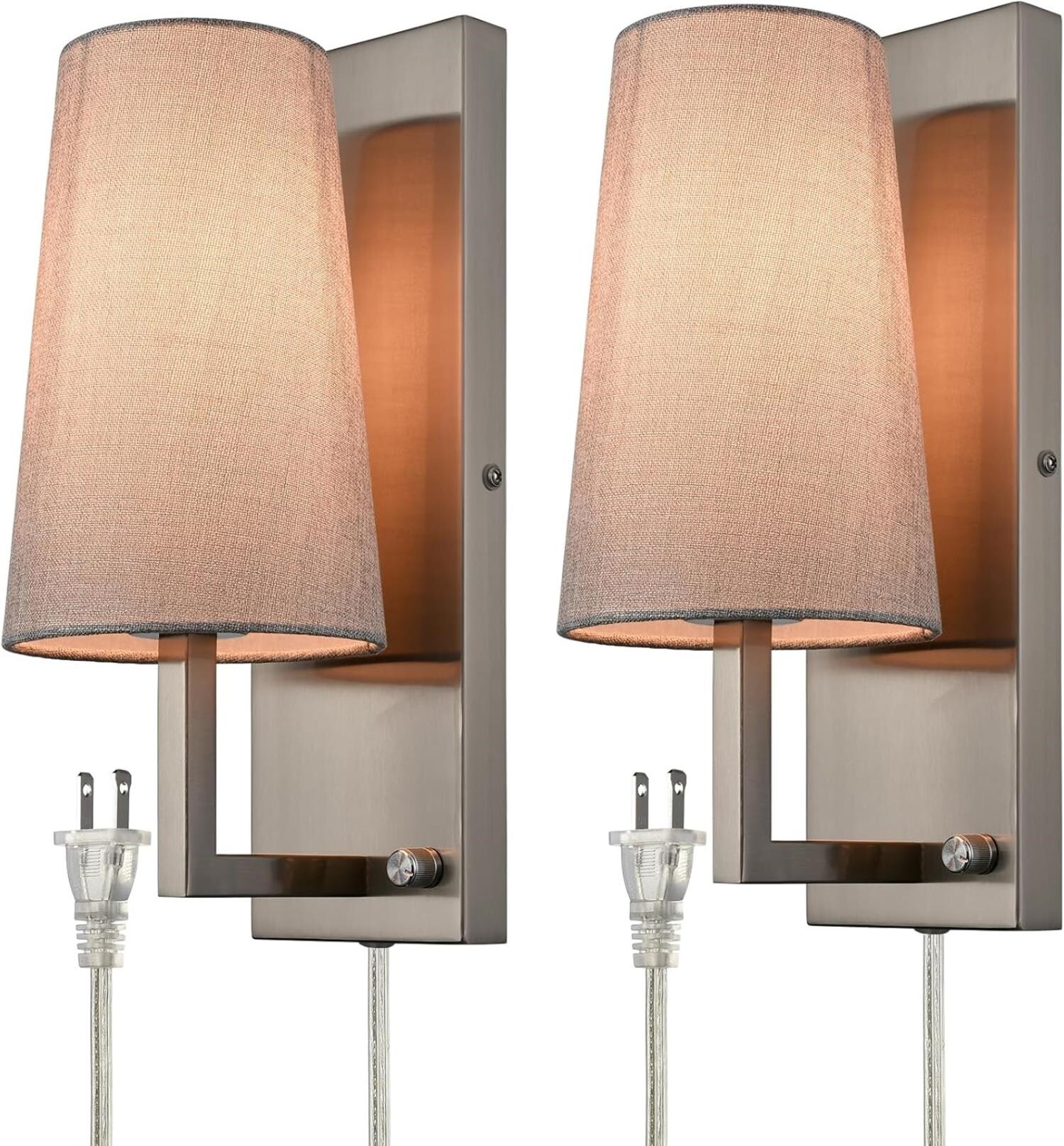 Claxy TY-T3228BU-BN-C-2 Fabric 4.72-in W 2 -Light Brushed Nickel Wall Sconce