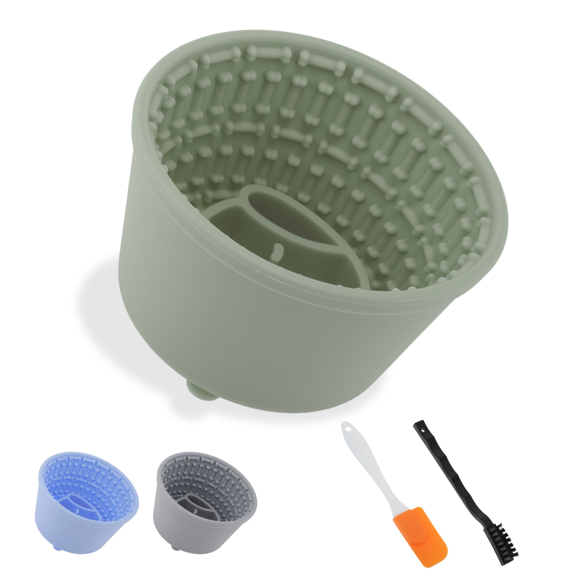 Unique Bargains - Slow Feeder Dog Bowls Silicone Dog Lick Bowl with Brush and Scraper Non-Slip Ba...