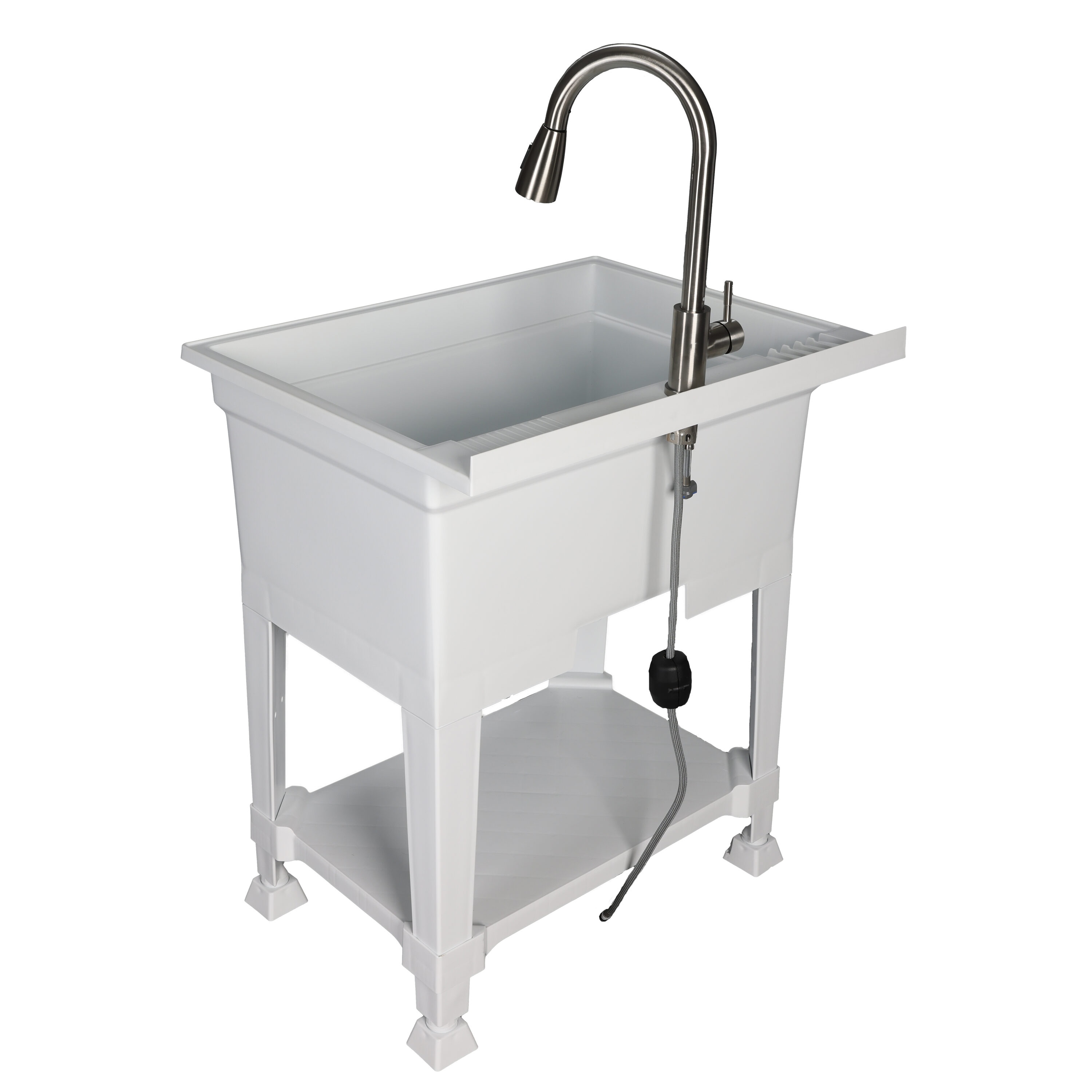 Whitehaus WHLS2424-NP Pearlhaus Brushed Stainless Steel Square Single Bowl Freestanding Utility Sink