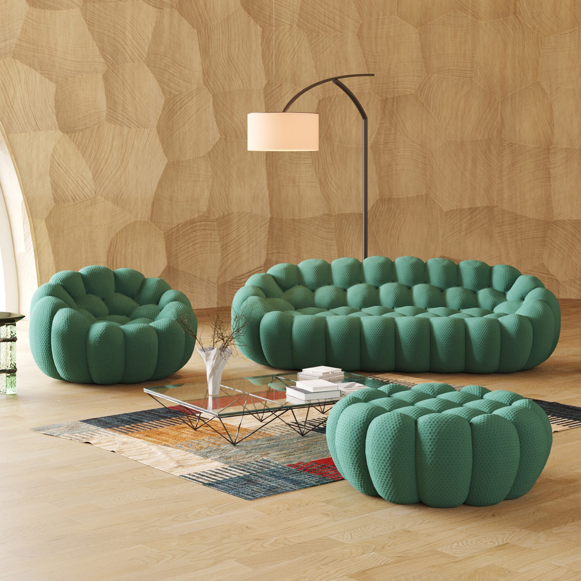 BuotiqHom DH-SF134-133GN Casual 3 -Piece Polyester/Polyester blend Green Living Room Set