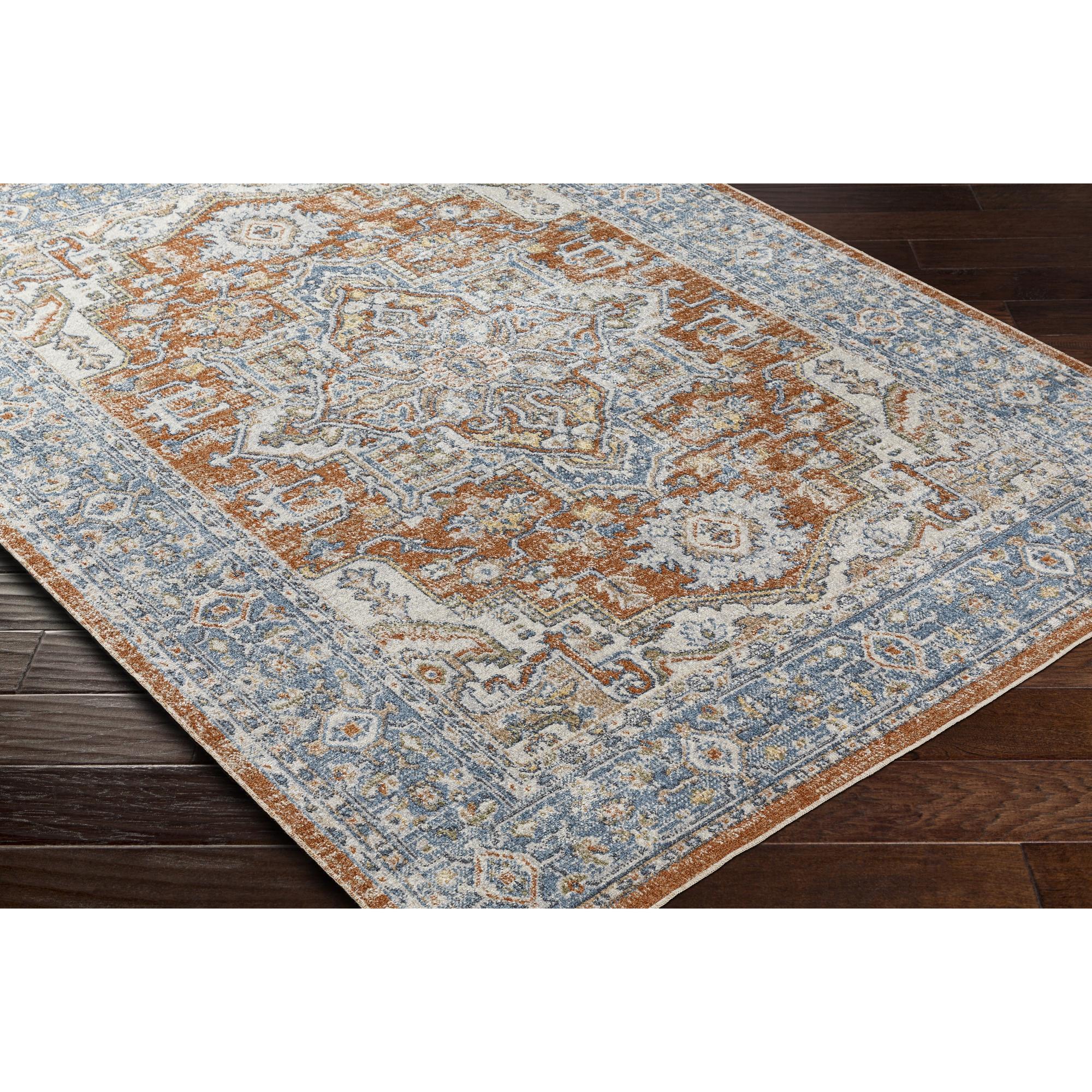 Blue Rectangular Synthetic Easy Care Washable Rug