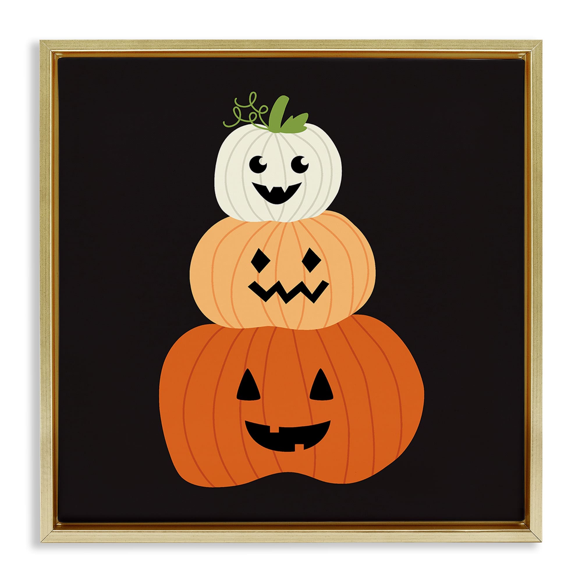 Stupell Industries BT-498-FFG-17X17 Happy Jack-o-Lanterns on Black Gold Framed Floater Canvas Wall Art By Sazerelli Designs 18 x 18