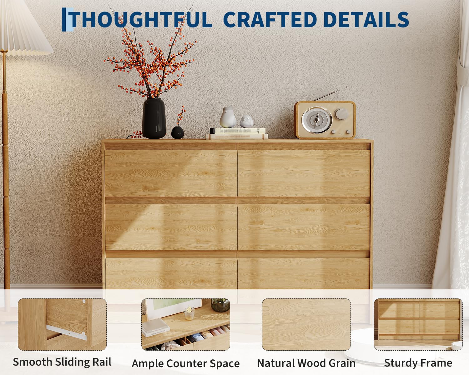 GarveeLife Farmhouse 6 Drawer Dresser 47 Inch Wide Chest of Drawers ...