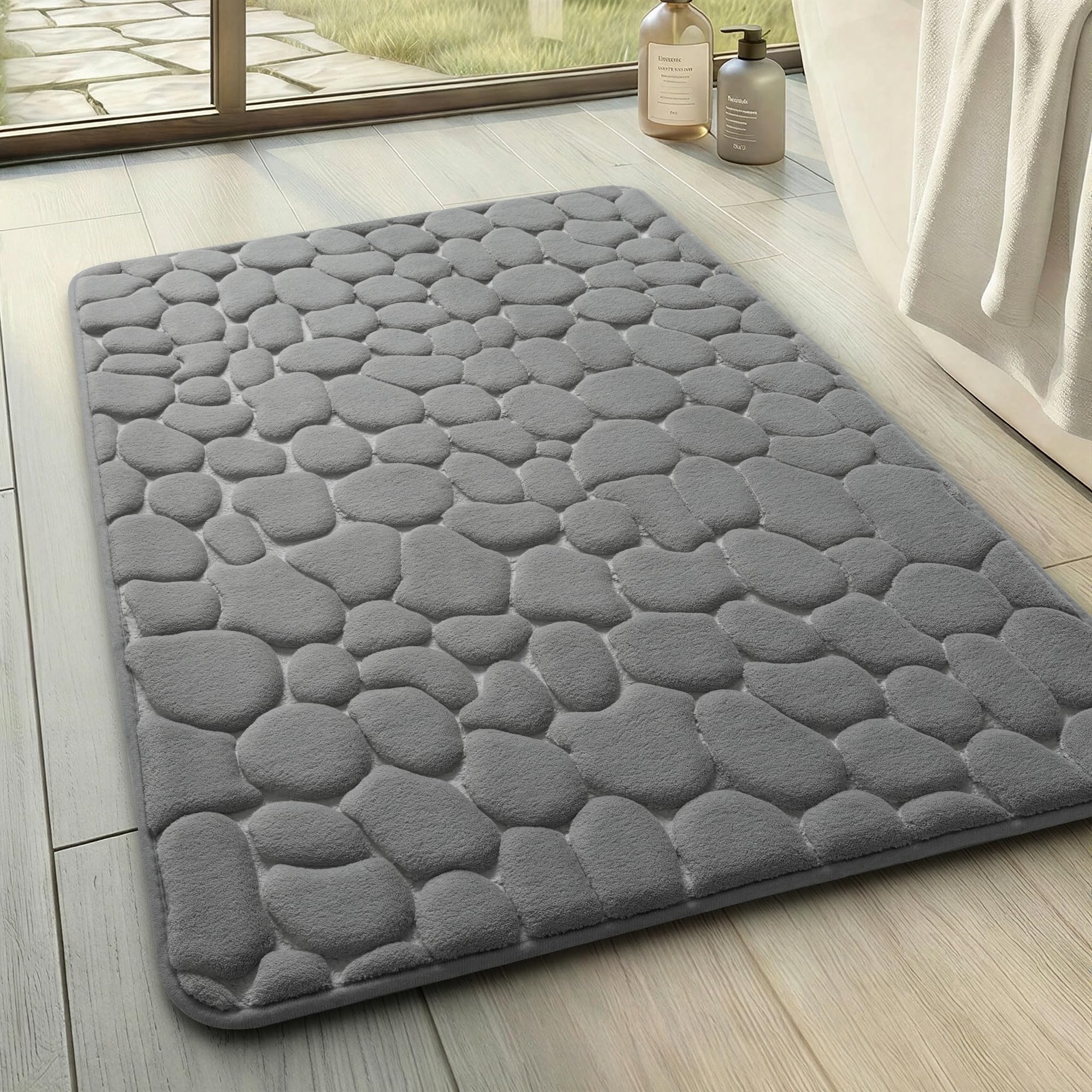 PUPWE Rectangular Memory Foam Bath Mat Non Slip Absorbent Washable Quick Dry Soft Floor Rug