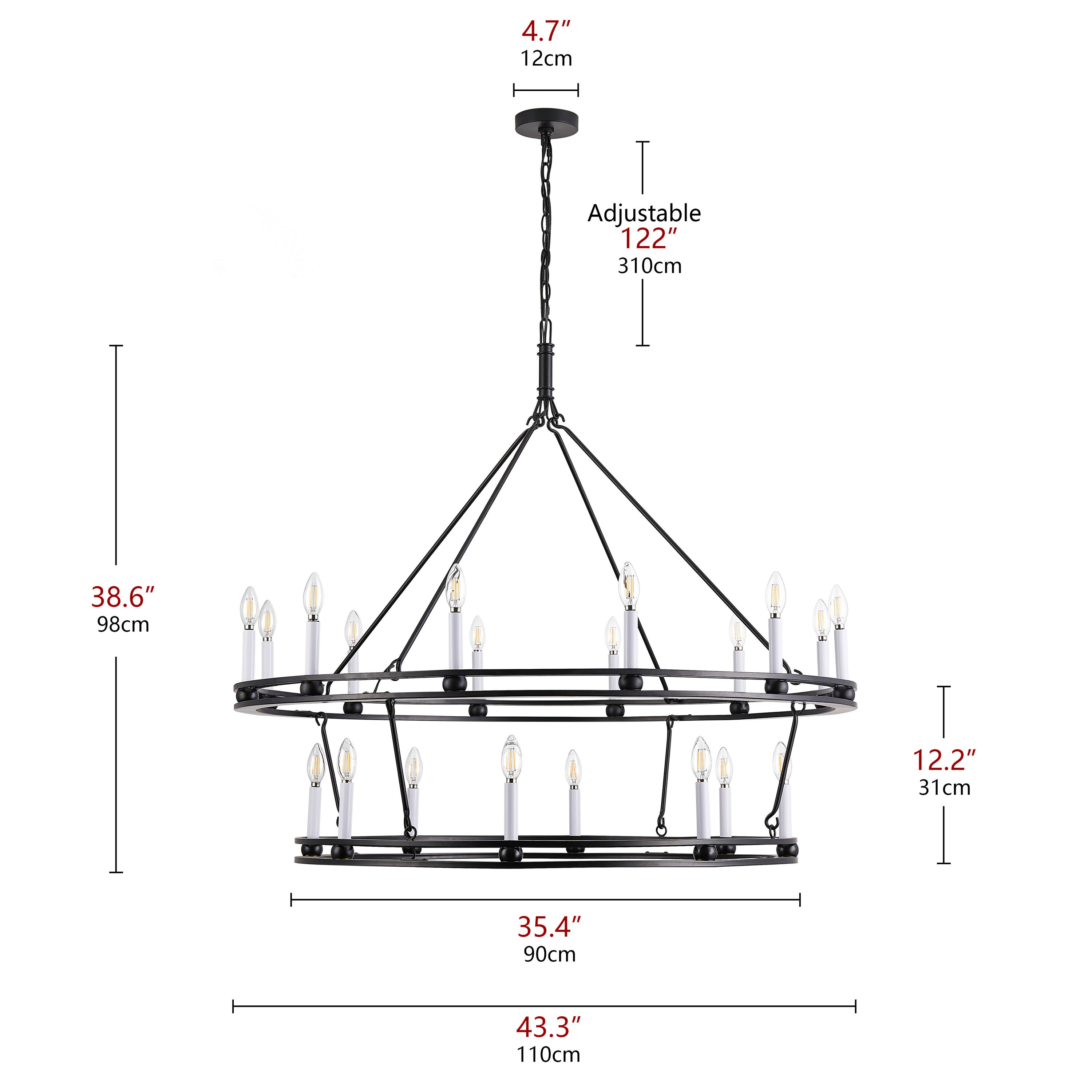 Black Metal Adjustable Candle Chandelier with 8 Lights