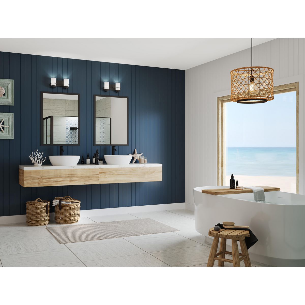 Matte Black and White Glass 2-Light Vanity Fixture