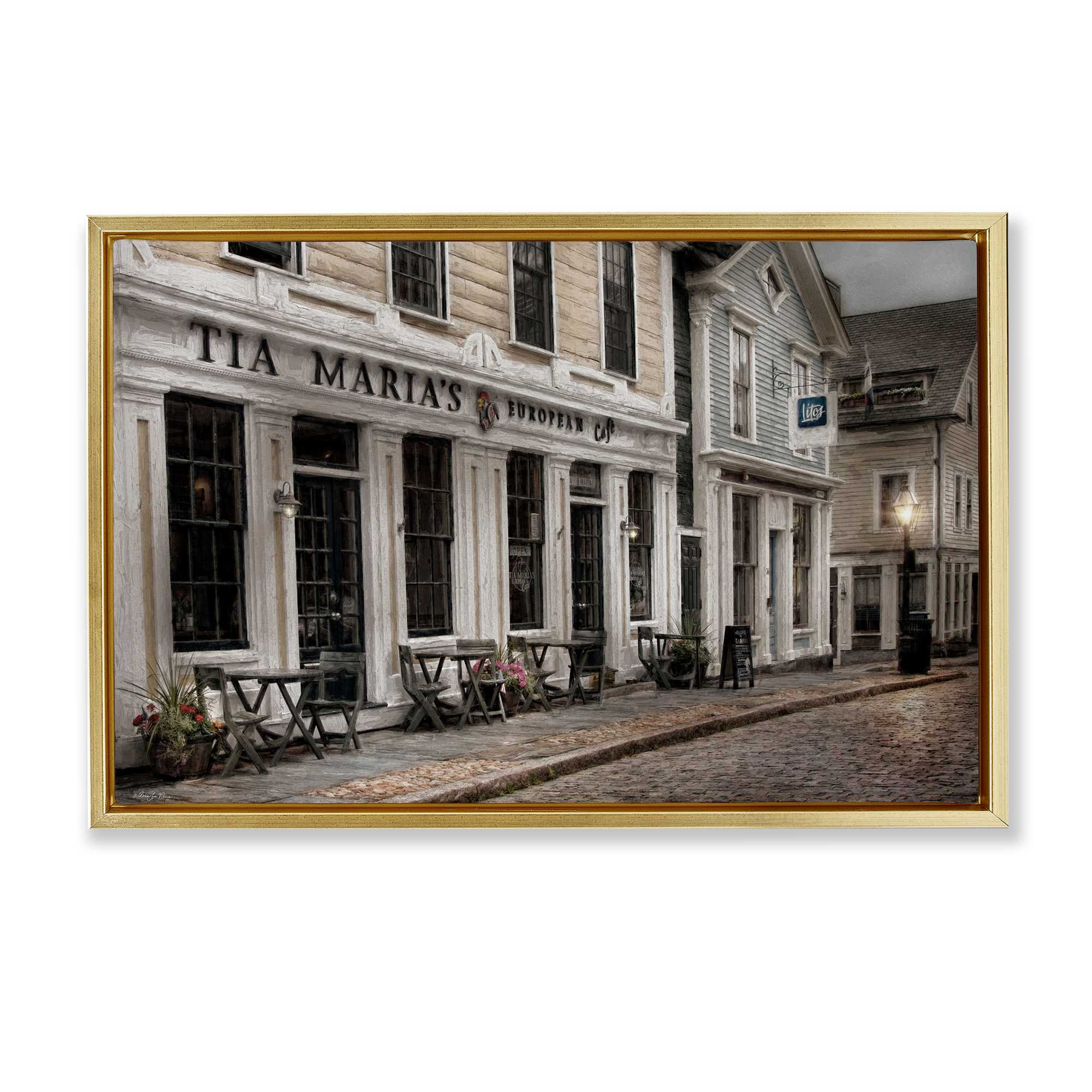 Stupell Industries BS-706-FFG-16X24 European Cafe Architecture Gold Framed Floater Canvas Wall Art By Robin-Lee Viera 25 x 17