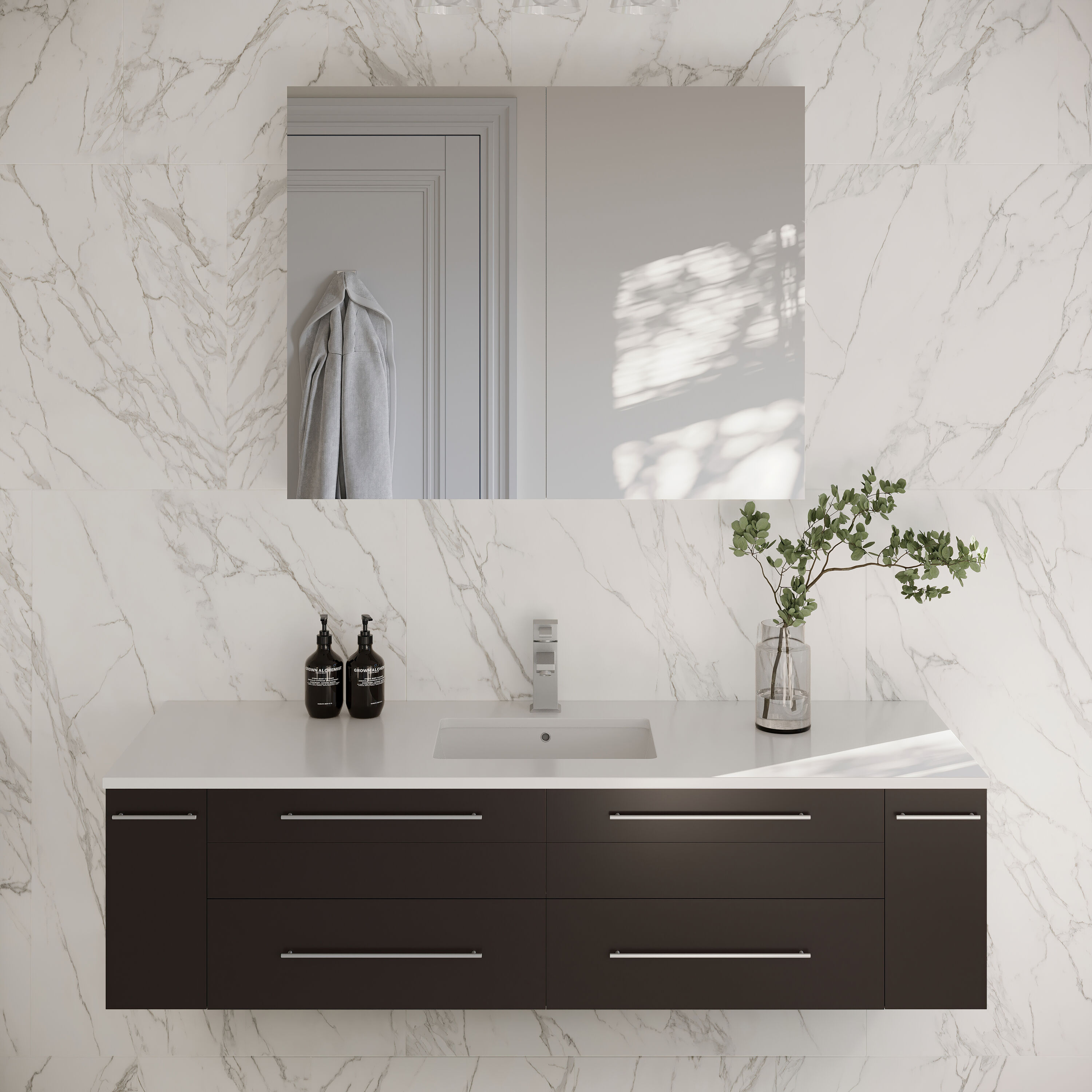 Fresca FVN6160ES-UNS Lucera 60-in Espresso Undermount Single sink Floating Bathroom Vanity with White Quartz Top