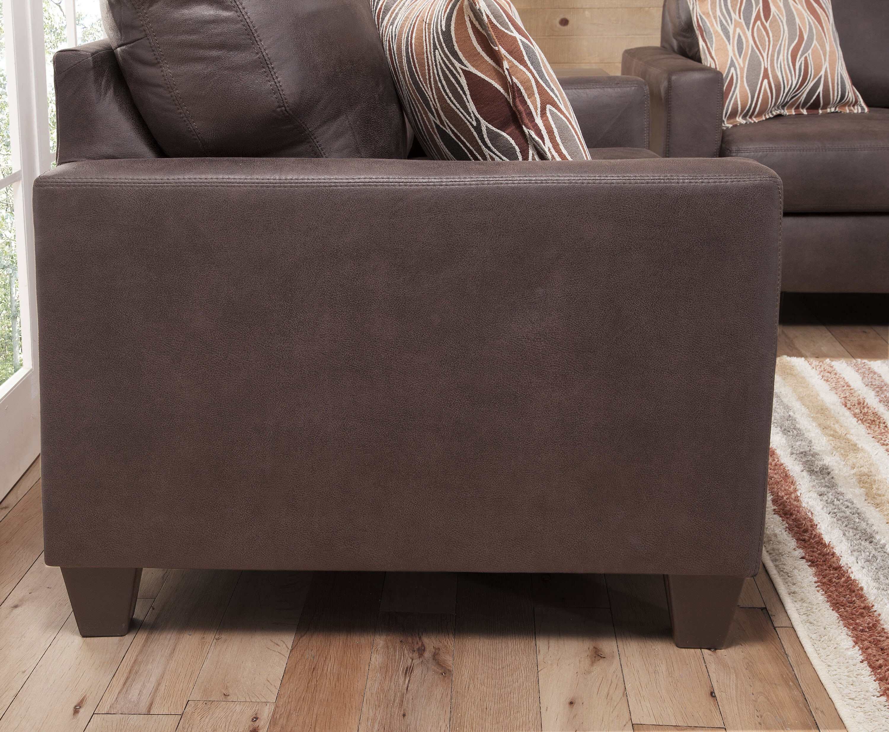 Brown Faux Leather Track Arm Loveseat with Removable Cushions