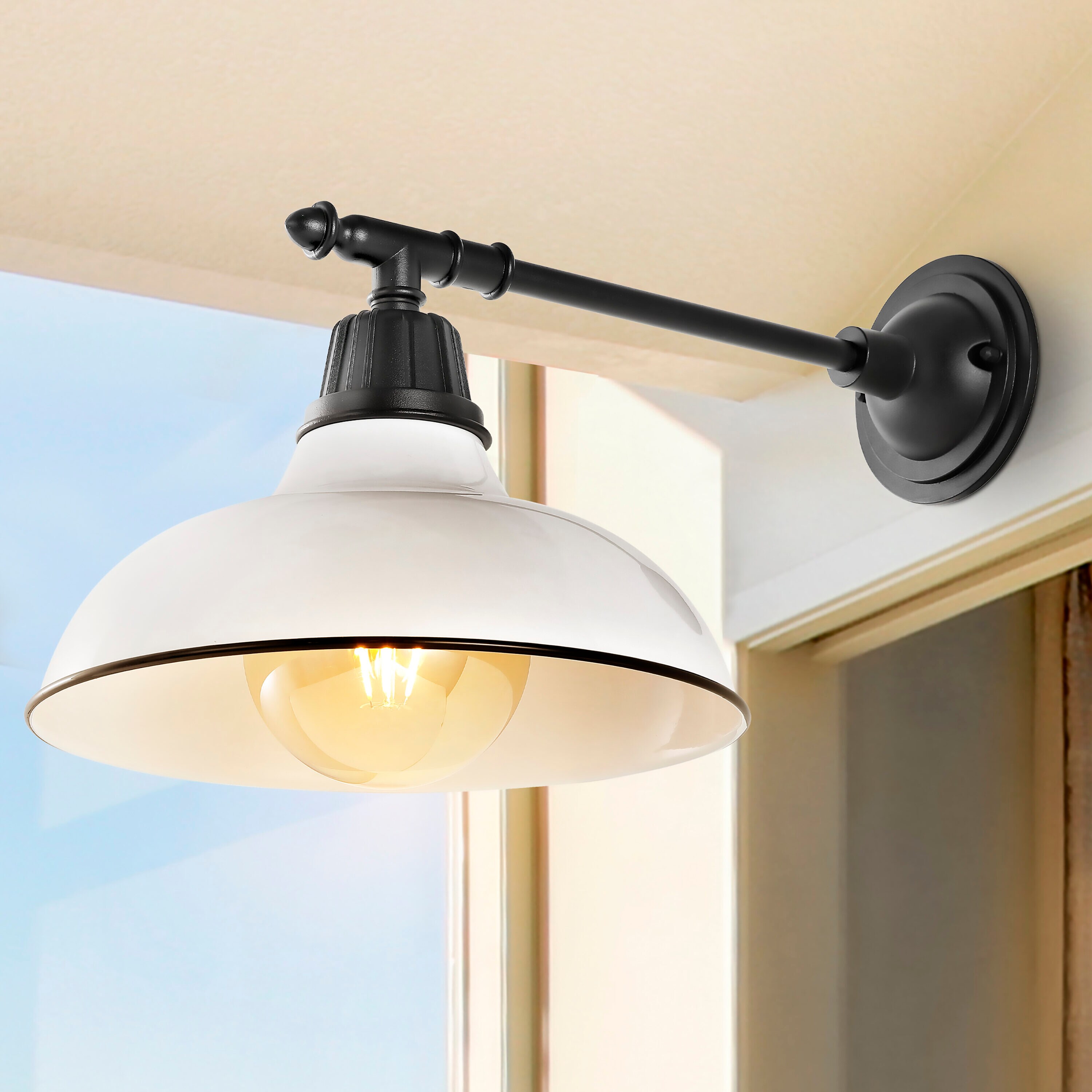 Wallace Satin White 12.25" Iron LED Dimmable Outdoor Sconce