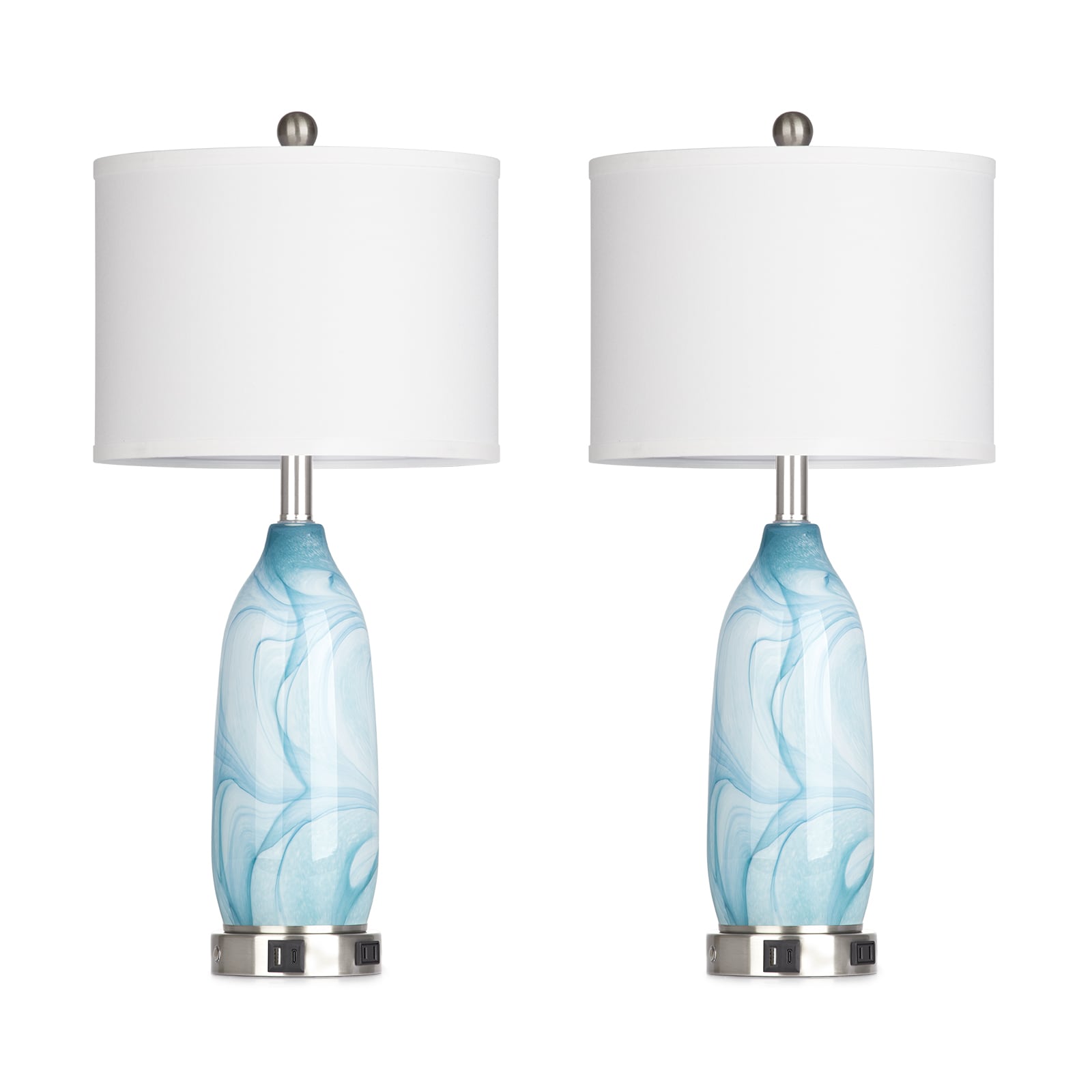 UrFurnishings TD-336 Gaylene 26-in Ocean Blue LED Rotary socket Table Lamp with Linen Shade