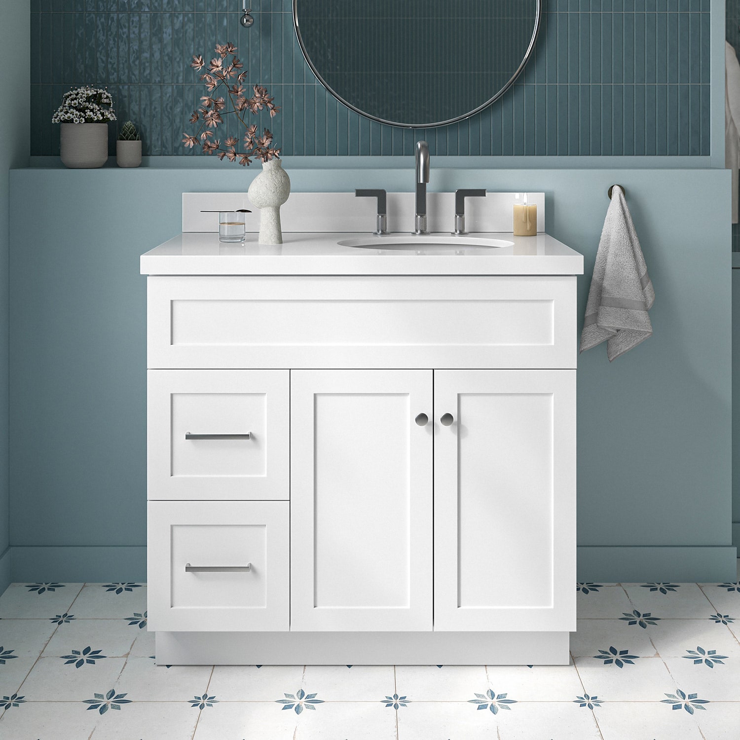 ARIEL F037SRWQOVOWHT Hamlet 37-in White Undermount Single sink Bathroom Vanity with Pure White Quartz Quartz Top
