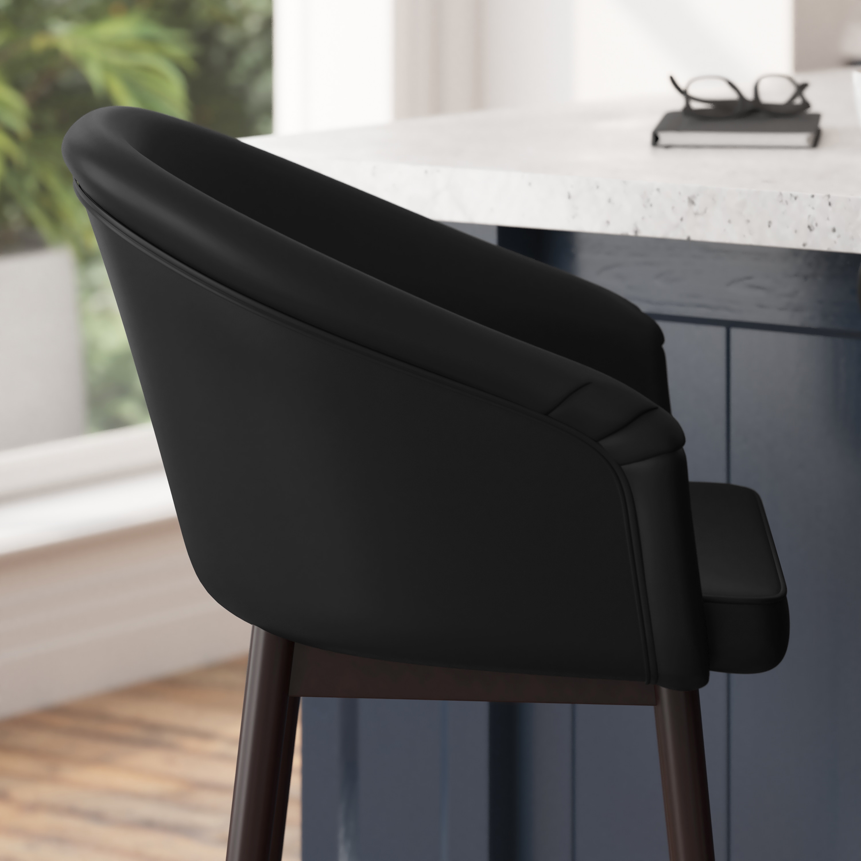 Brida Black Faux Leather and Walnut Counter Stool