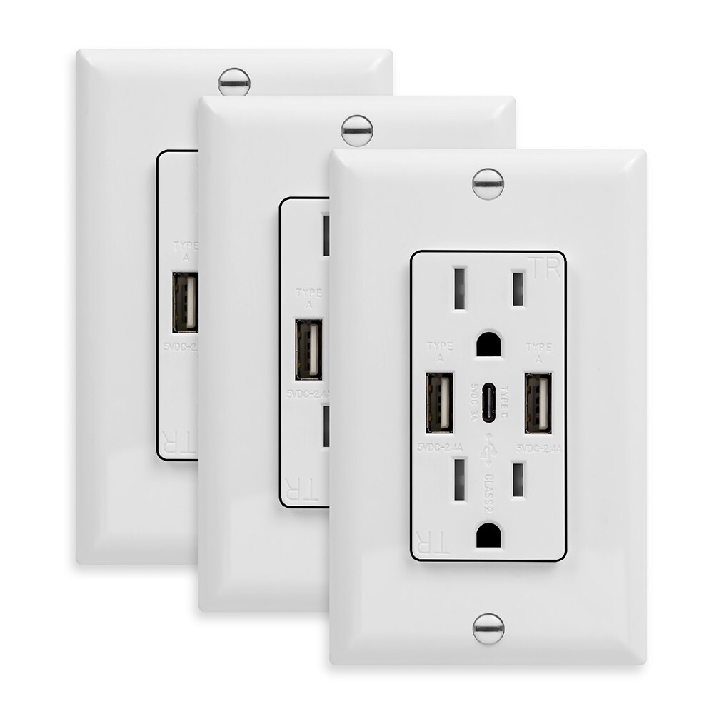 Utilitech 15-Amp 125-Volt Tamper Resistant Residential Decorator Outlet,  White (3-Pack) in the Electrical Outlets department at