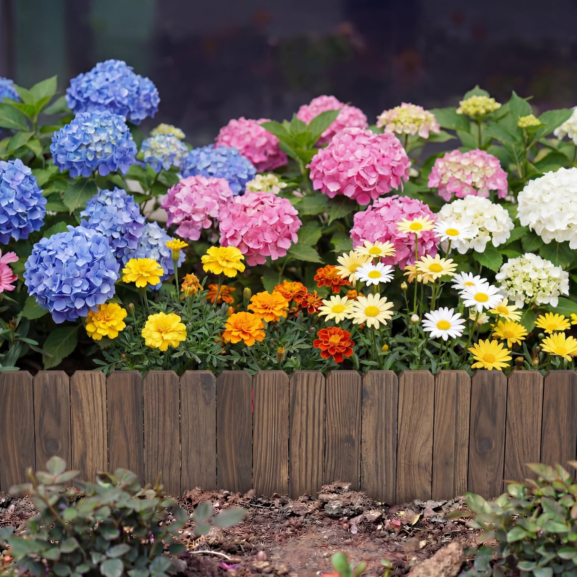 Afoxsos  Garden Wooden Fence Edging Burnt Wood Finish Fir Wood Outdoor Lawn Landscape Border 3 7.87 Height durable home and garden accessory