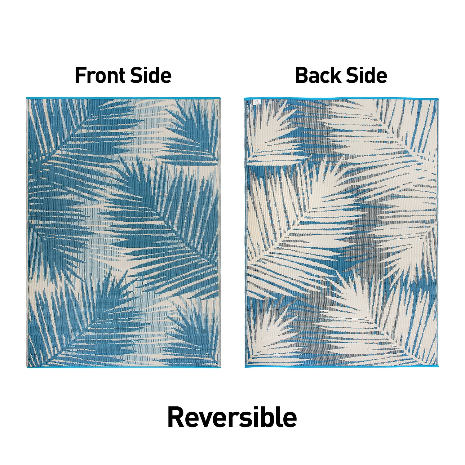 Tropical Blue Floral Reversible Synthetic Outdoor Area Rug