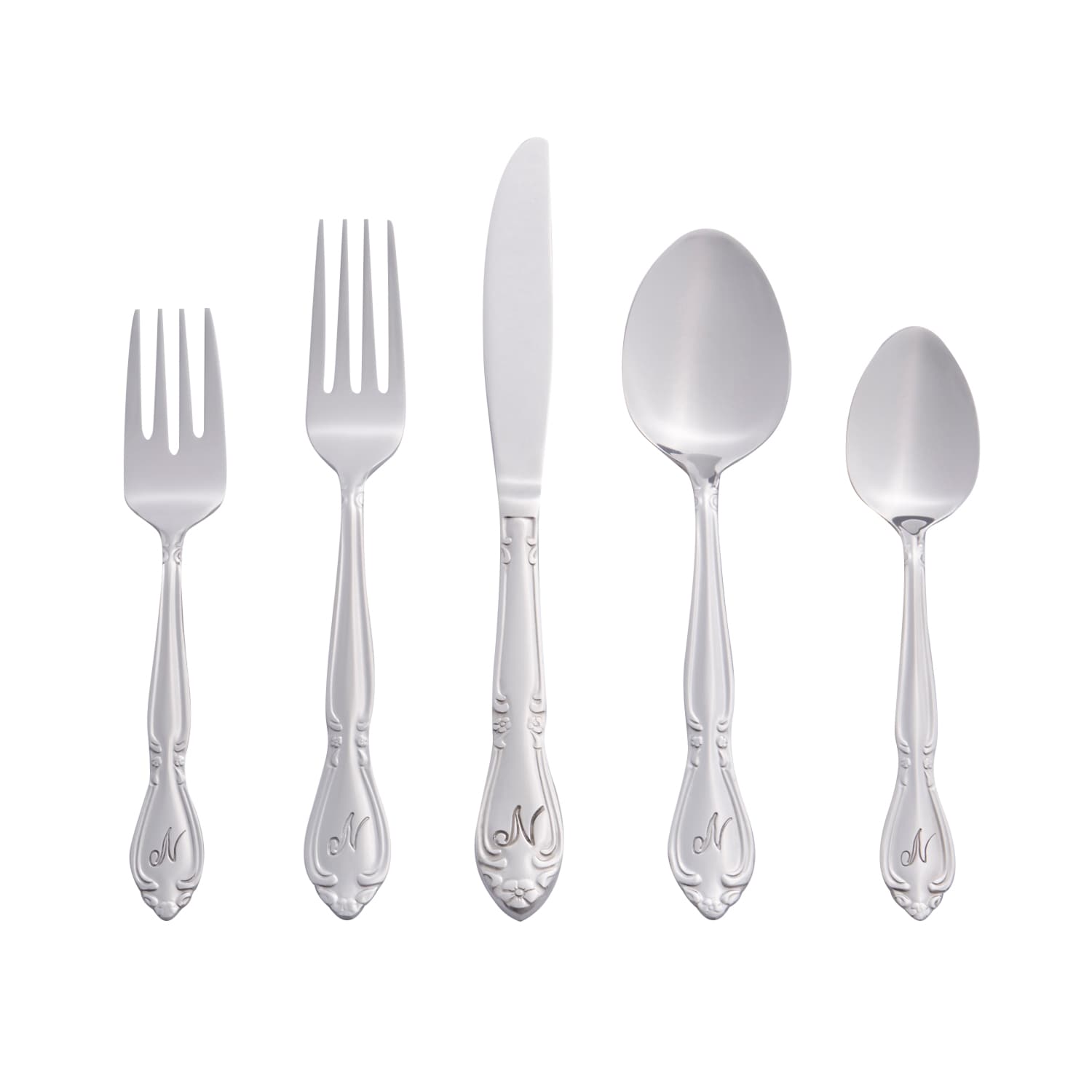 RiverRidge 5417-843-N Rose Letter N 46 -Pieces Polished Traditional Flatware